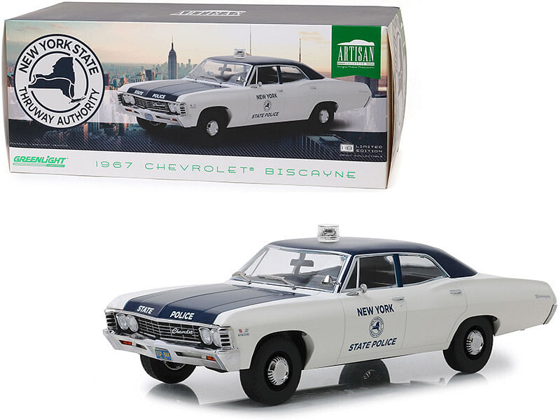 1967 Chevrolet Biscayne Cream and Blue “New York State Police” 1/18 Diecast Model Car  by Greenlight