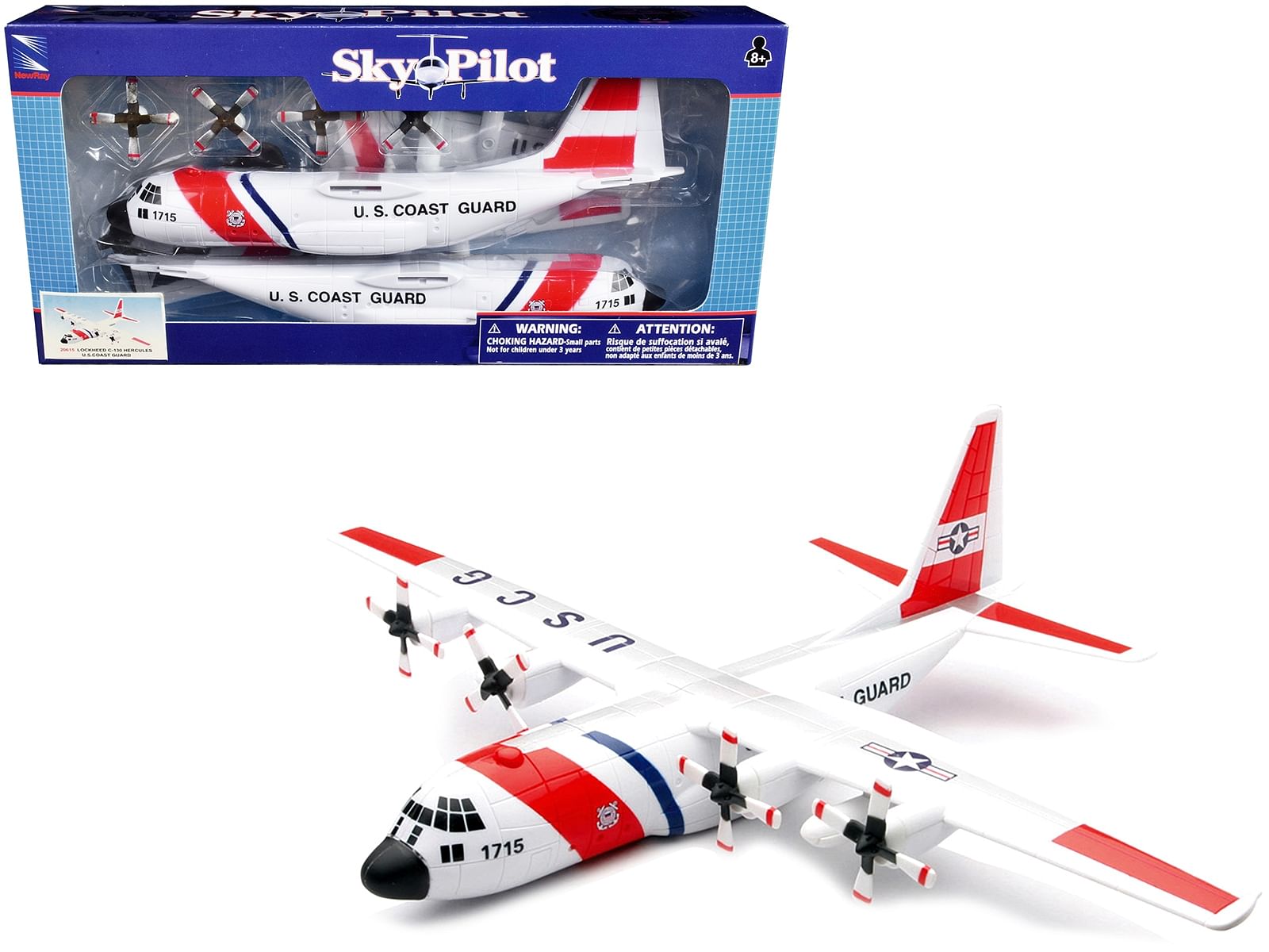 Model Kit Lockheed C-130 Hercules Transport Aircraft White and Red “United States Coast Guard” Snap Together Plastic Model Kit by New Ray