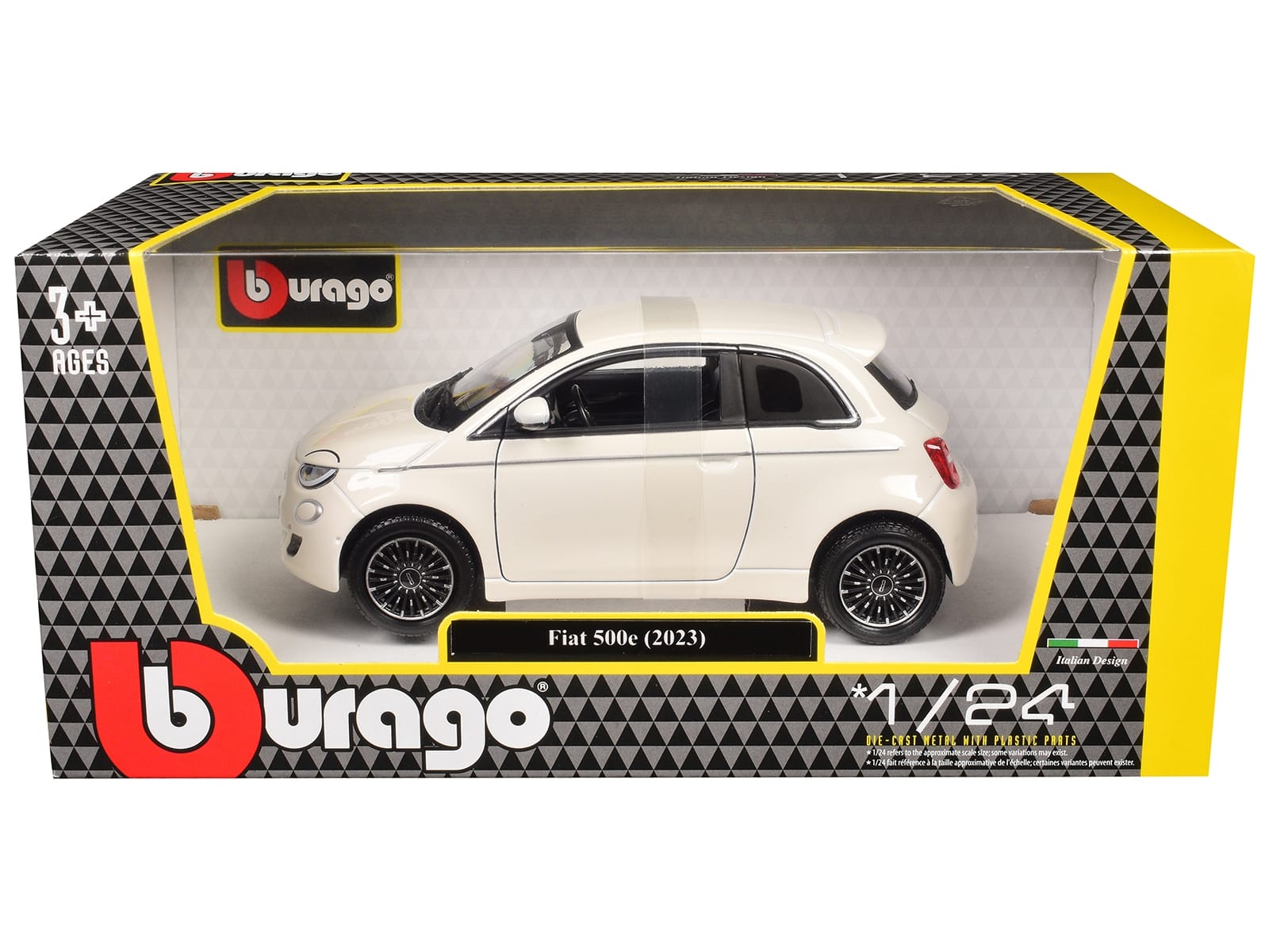 2023 Fiat 500e White 1/24 Diecast Model Car by Bburago - Image 3