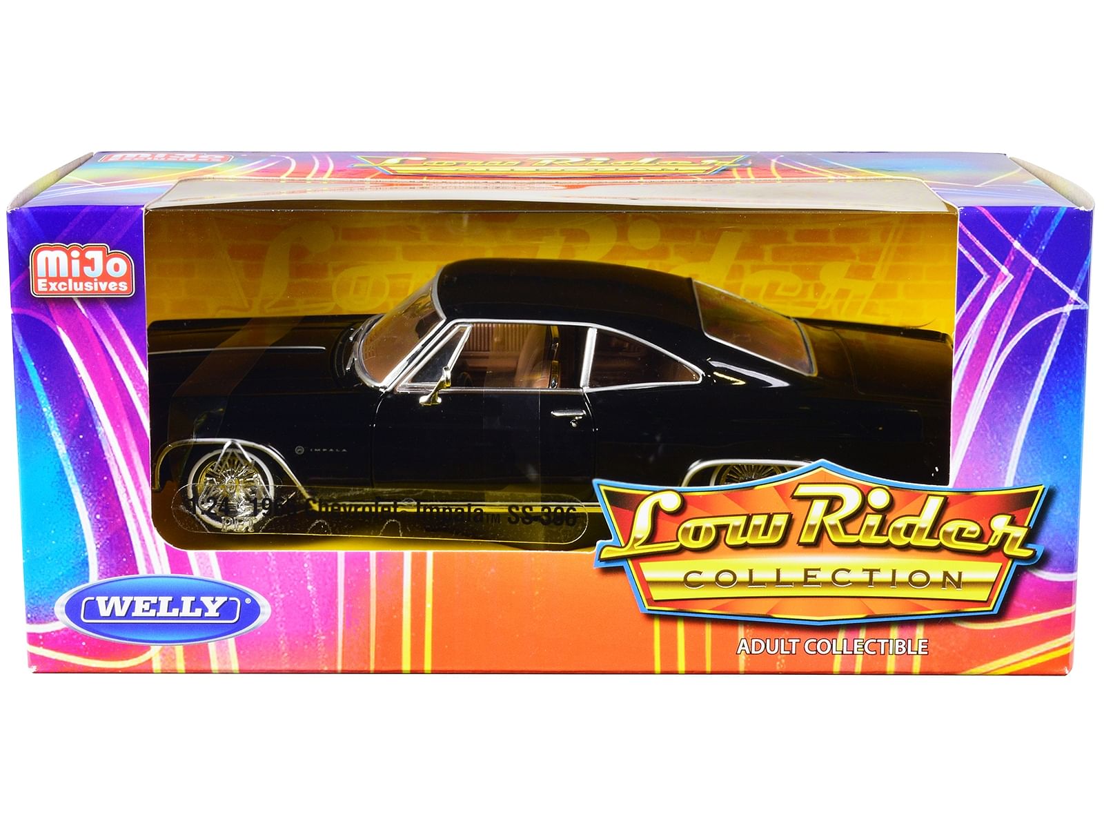 1965 Chevrolet Impala SS 396 Lowrider Black with Brown Interior “Low Rider Collection” 1/24 Diecast Model Car by Welly