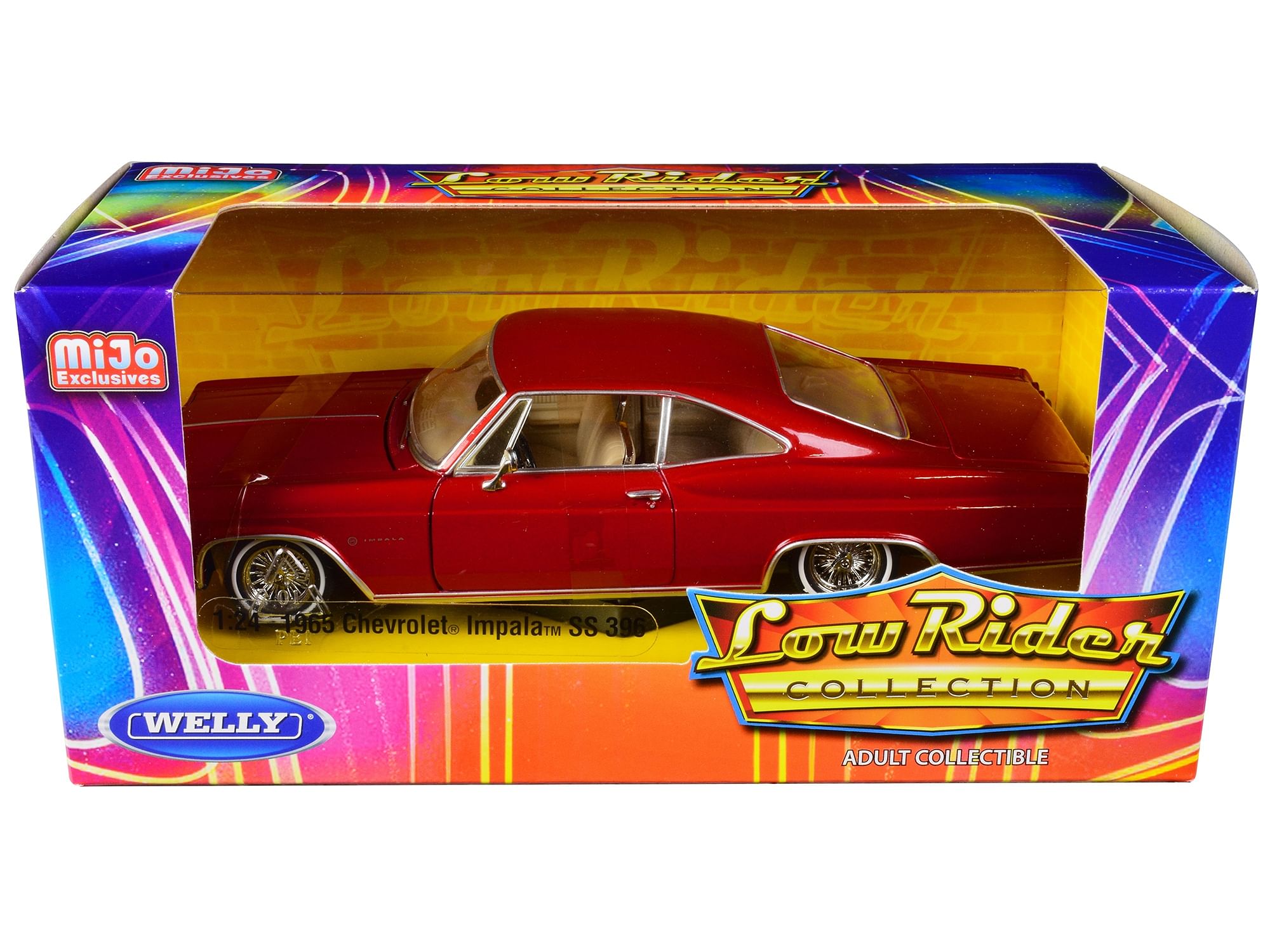 1965 Chevrolet Impala SS 396 Lowrider Red Metallic “Low Rider Collection” 1/24 Diecast Model Car by Welly