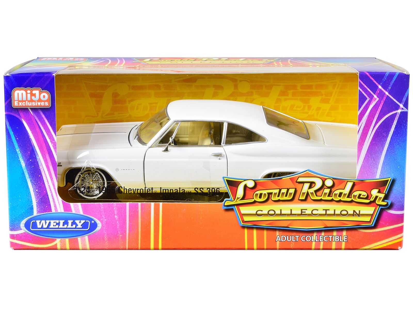 1965 Chevrolet Impala SS 396 Lowrider White “Low Rider Collection” 1/24 Diecast Model Car by Welly