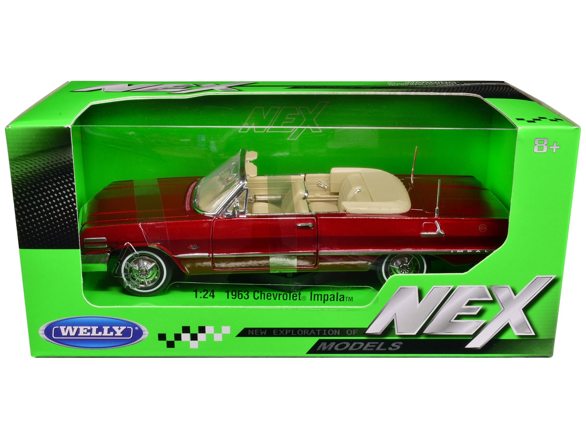 1963 Chevrolet Impala Convertible Red Metallic “NEX Models” 1/24 Diecast Model Car by Welly