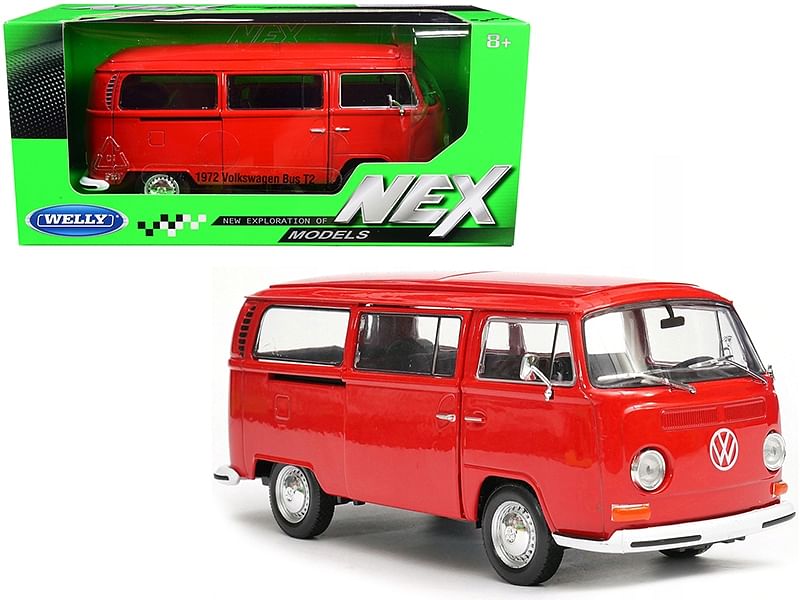 1972 Volkswagen T2 Bus Van Red 1/24 Diecast Model by Welly