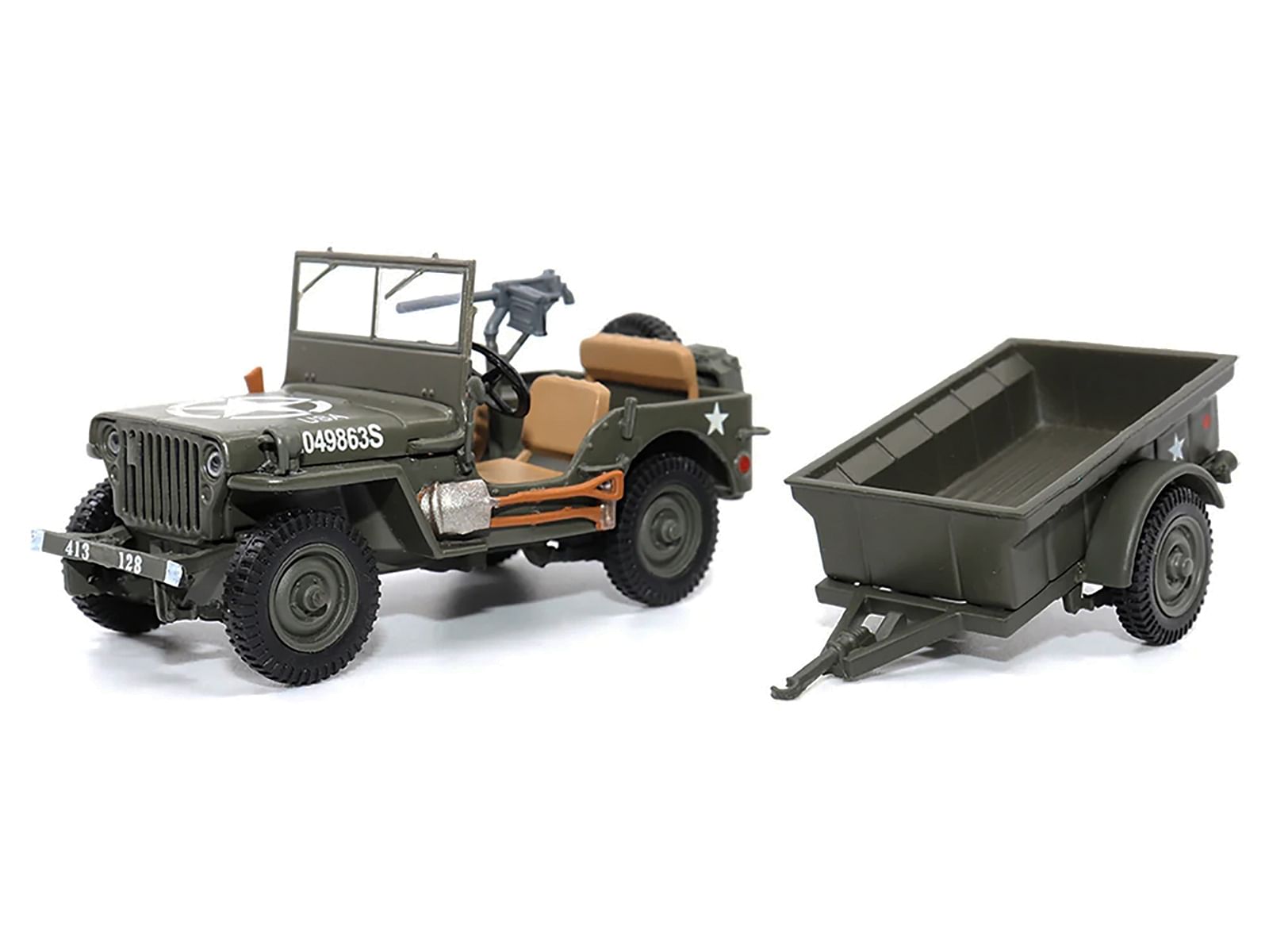 Willys Jeep 1/4-Ton Utility Truck Olive Drab with Trailer “United States Army” 1/43 Diecast Model by Militaria Die Cast