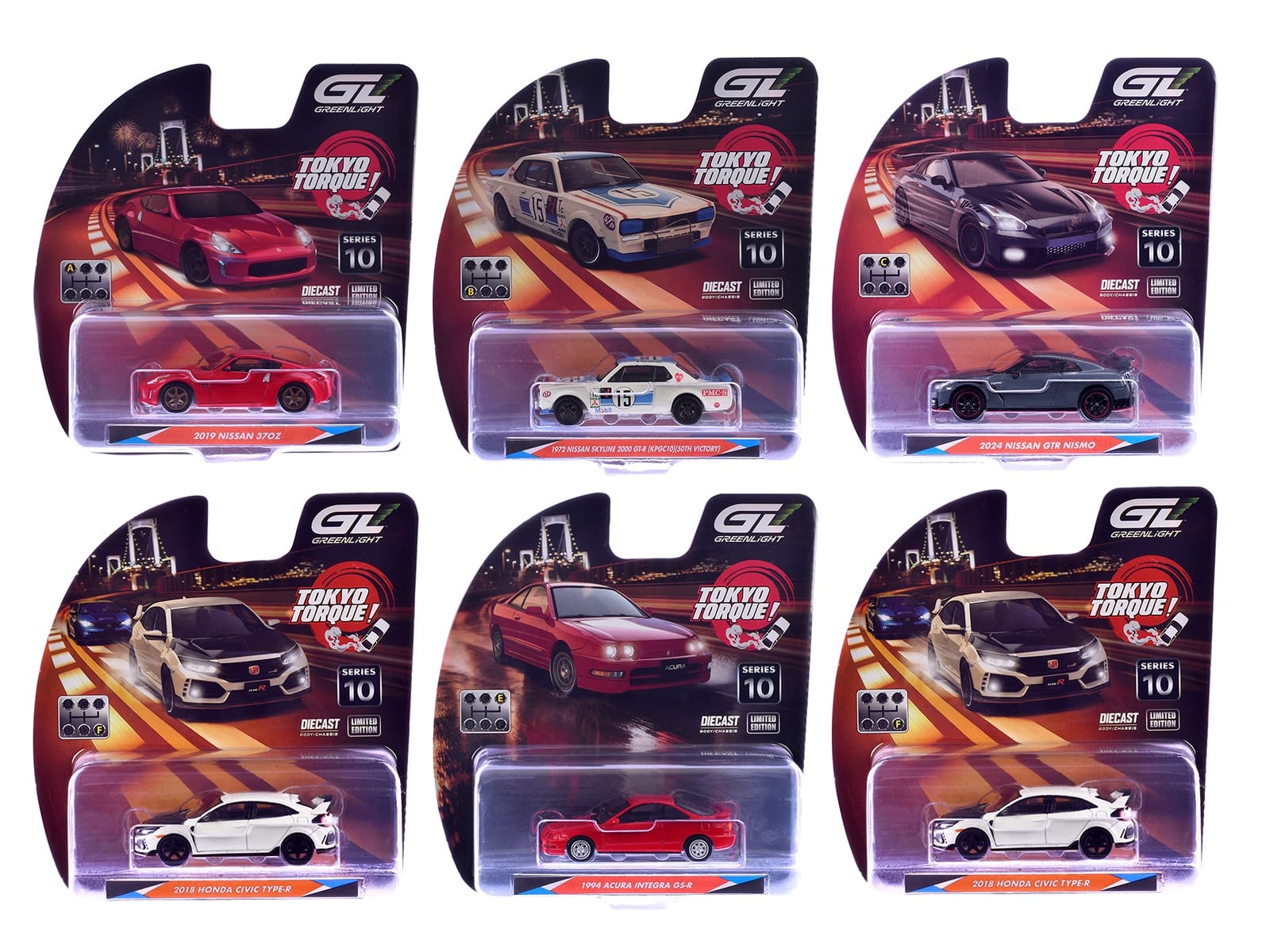 "Tokyo Torque" Series 10 Set of 6 pieces 1/64 Diecast Model Cars by Greenlight
