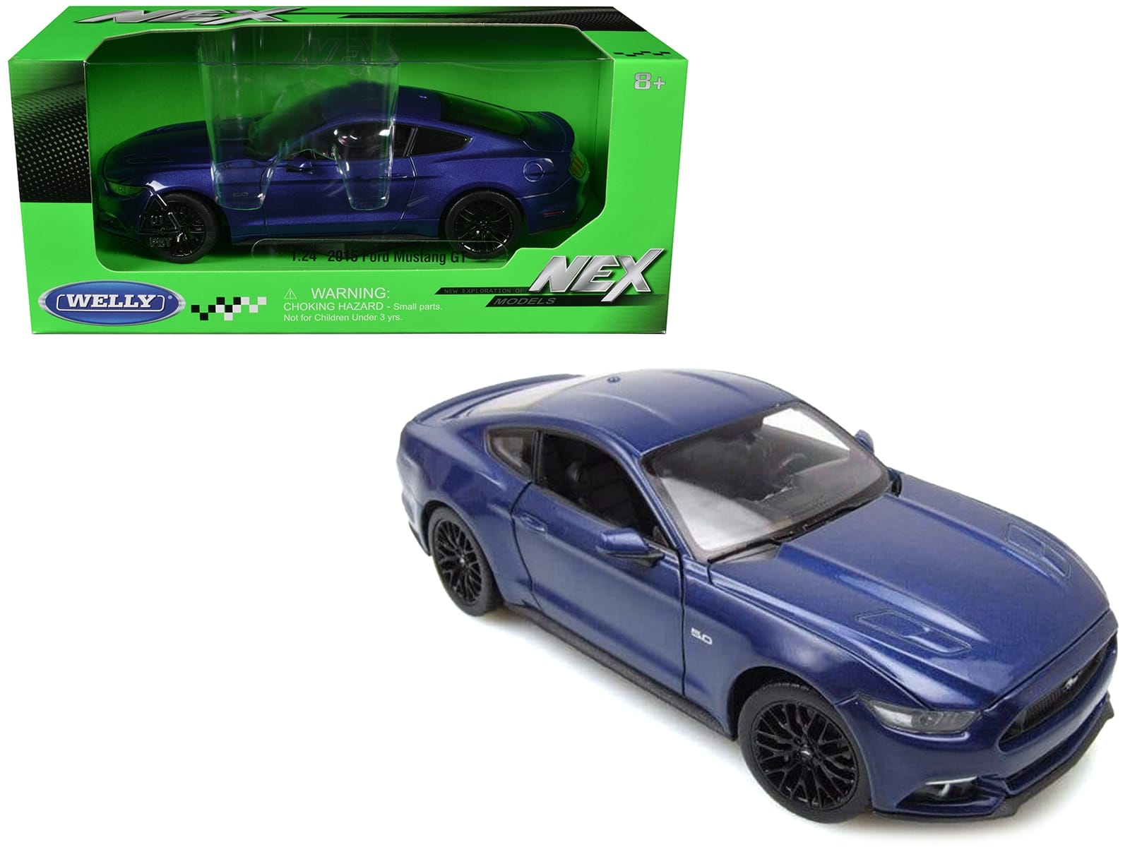 2015 Ford Mustang GT 5.0 Blue Metallic "NEX Models" Series 1/24 Diecast Model Car by Welly - Image 2