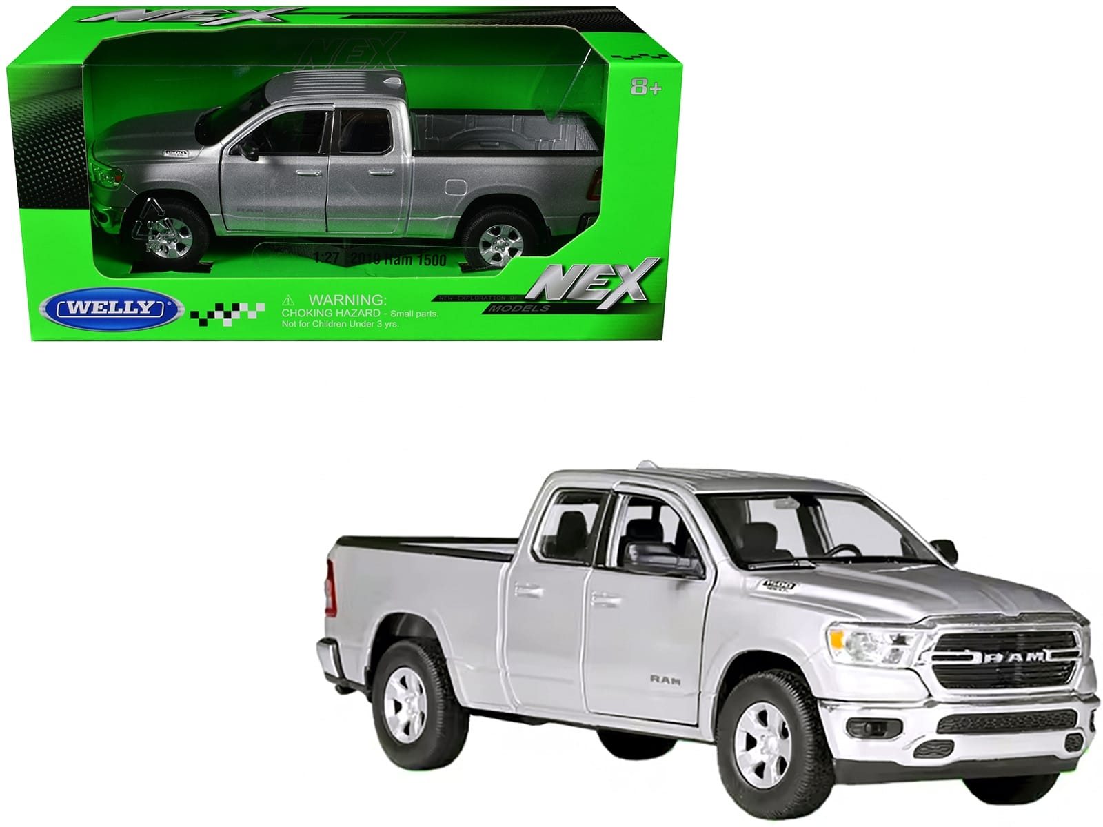 2019 RAM 1500 Pickup Truck Silver Metallic "NEX Models" Series 1/27 Diecast Model Car by Welly - Image 3