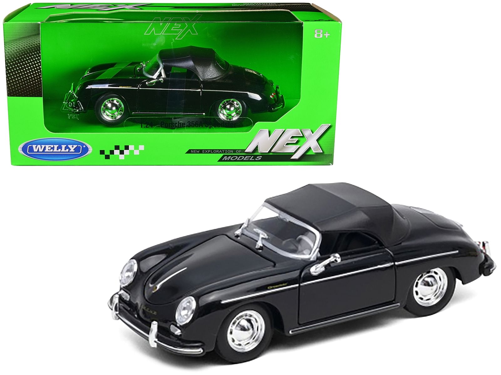 Porsche 356A Speedster Soft Top Black “NEX Models” Series 1/24 Diecast Model Car by Welly