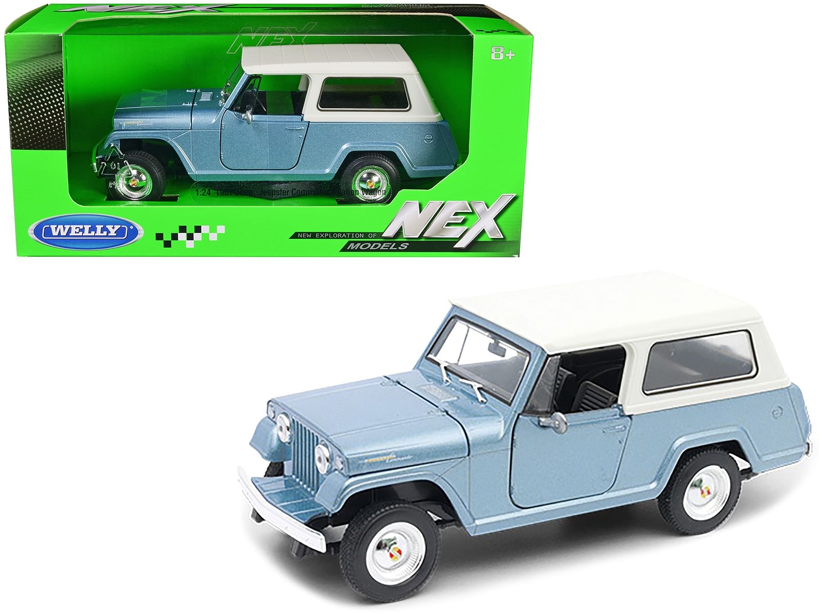 1967 Jeep Jeepster Commando Station Wagon Light Blue Metallic with White Top “NEX Models” Series 1/24 Diecast Model Car by Welly