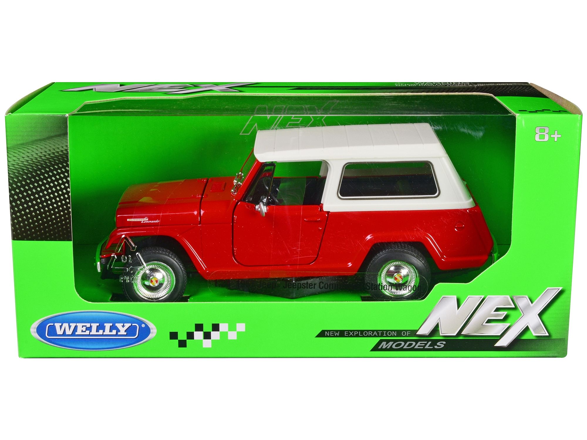 1967 Jeep Jeepster Commando Station Wagon Red with White Top “NEX Models” Series 1/24 Diecast Model Car by Welly