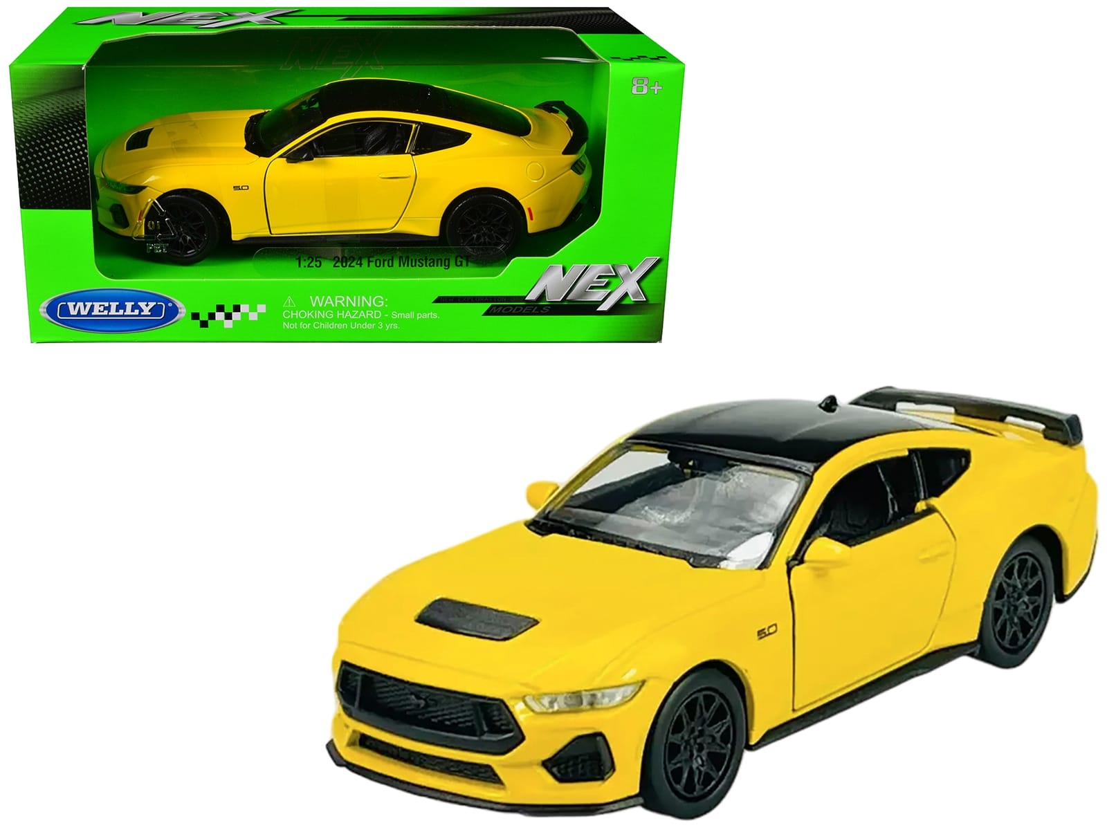 2024 Ford Mustang GT 5.0 Yellow with Black Top "NEX Models" Series 1/25 Diecast Model Car by Welly - Image 3