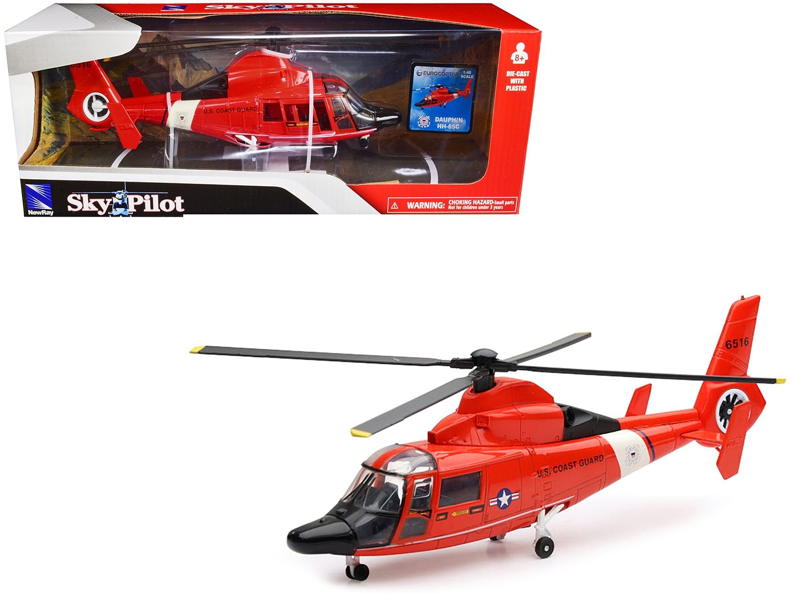 Eurocopter Dauphin HH-65C Helicopter Red “United States Coast Guard” “Sky Pilot” Series 1/48 Diecast Model by New Ray