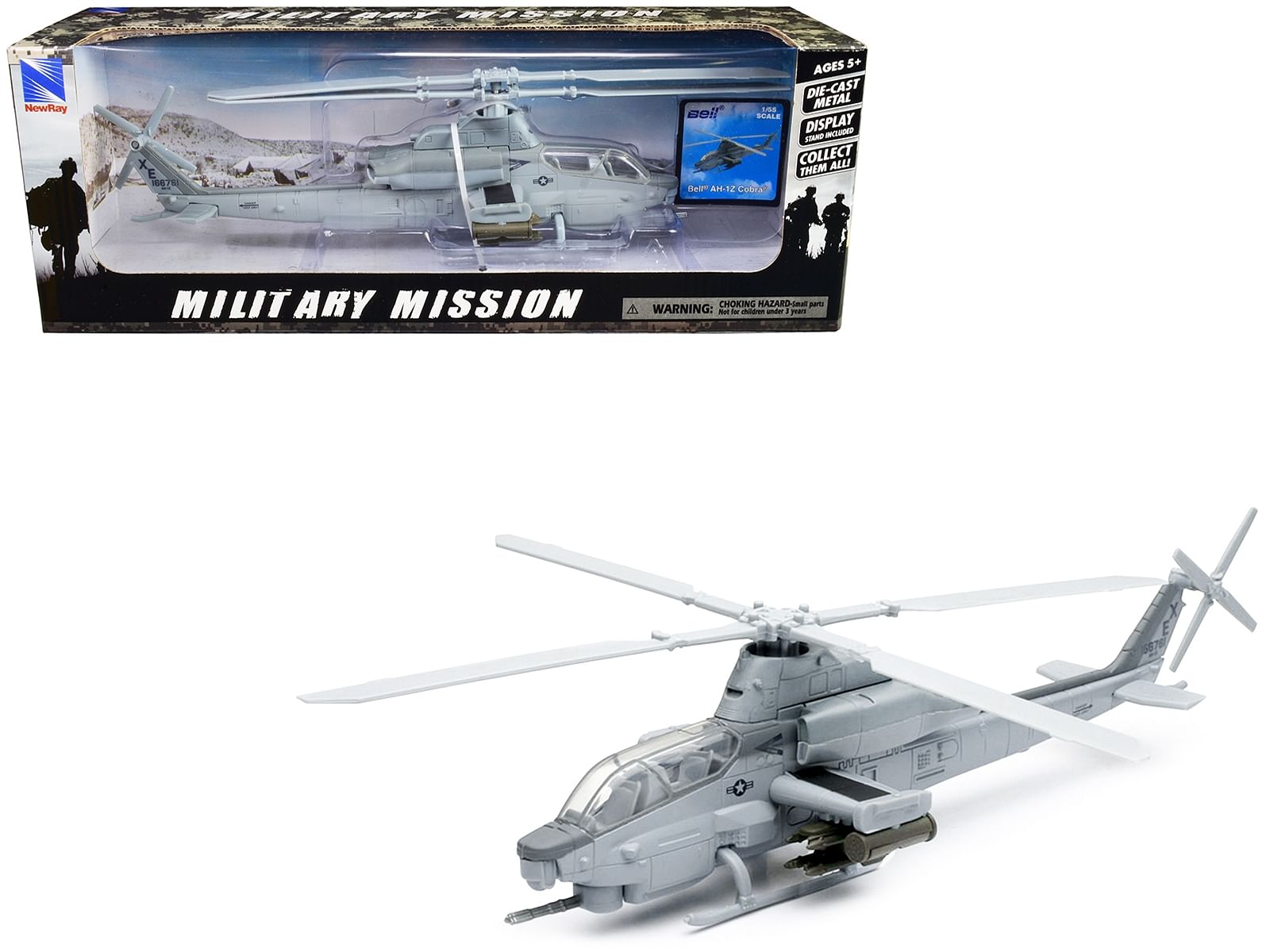 Bell AH-1Z Cobra Helicopter Gray “US Air Force” “Military Mission” Series 1/55 Diecast Model by New Ray