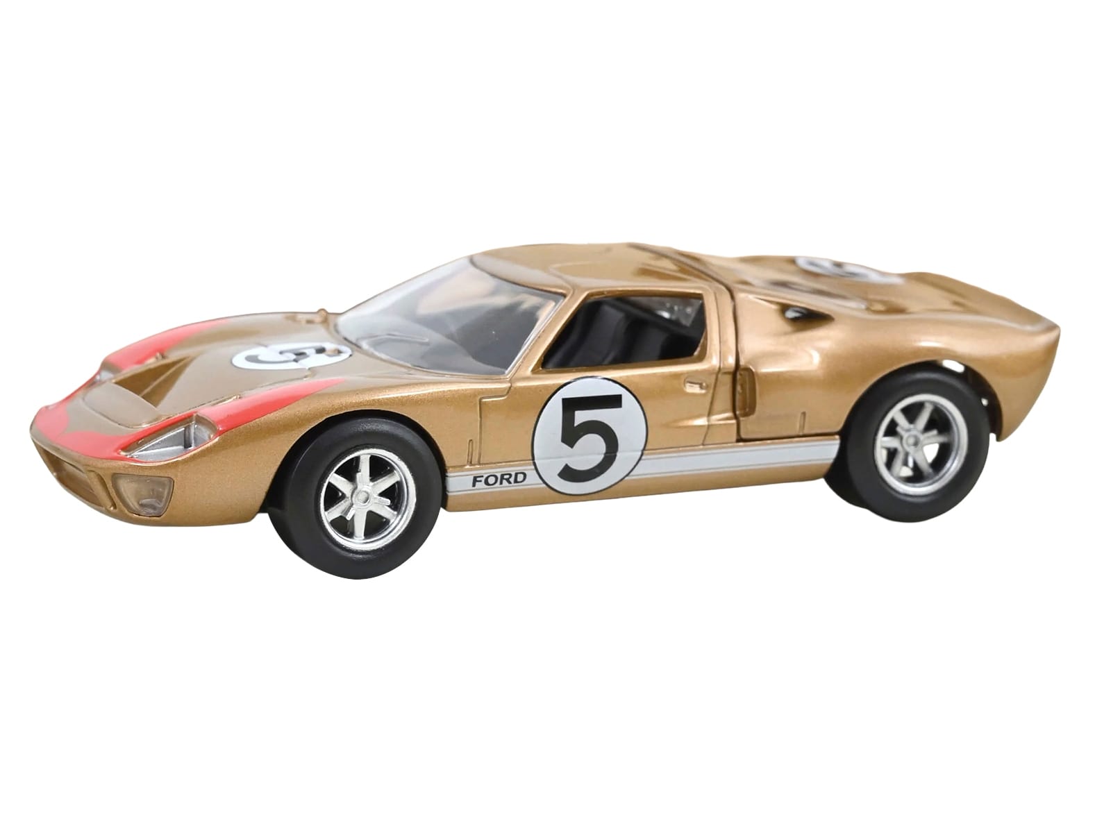1966 Ford GT40 MKII #5 Kandy Gold Metallic with White Stripes and Red Graphics 1/43 Diecast Model Car by Norev - Image 2