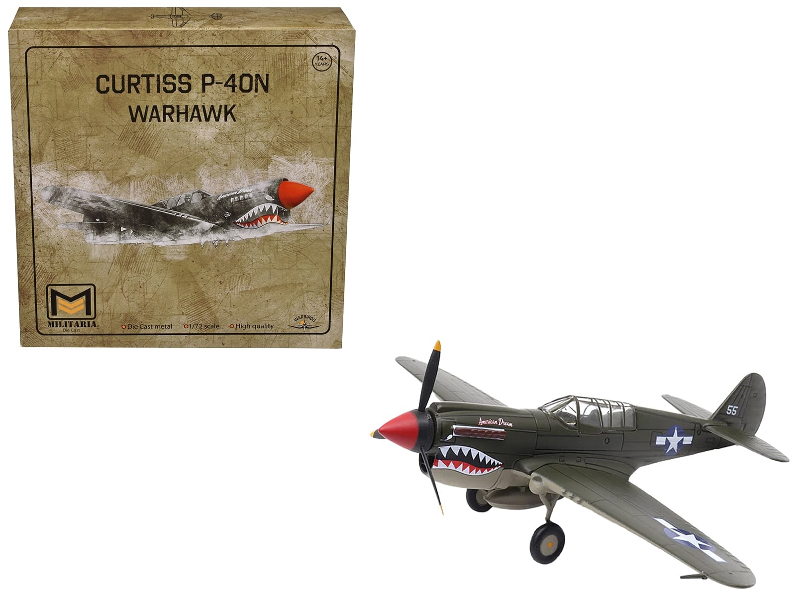 Curtiss P-40N Warhawk Fighter Aircraft "American Dream National Warplane Museum" United States Army Air Forces 1/72 Diecast Model by Militaria Die Cast - Image 5