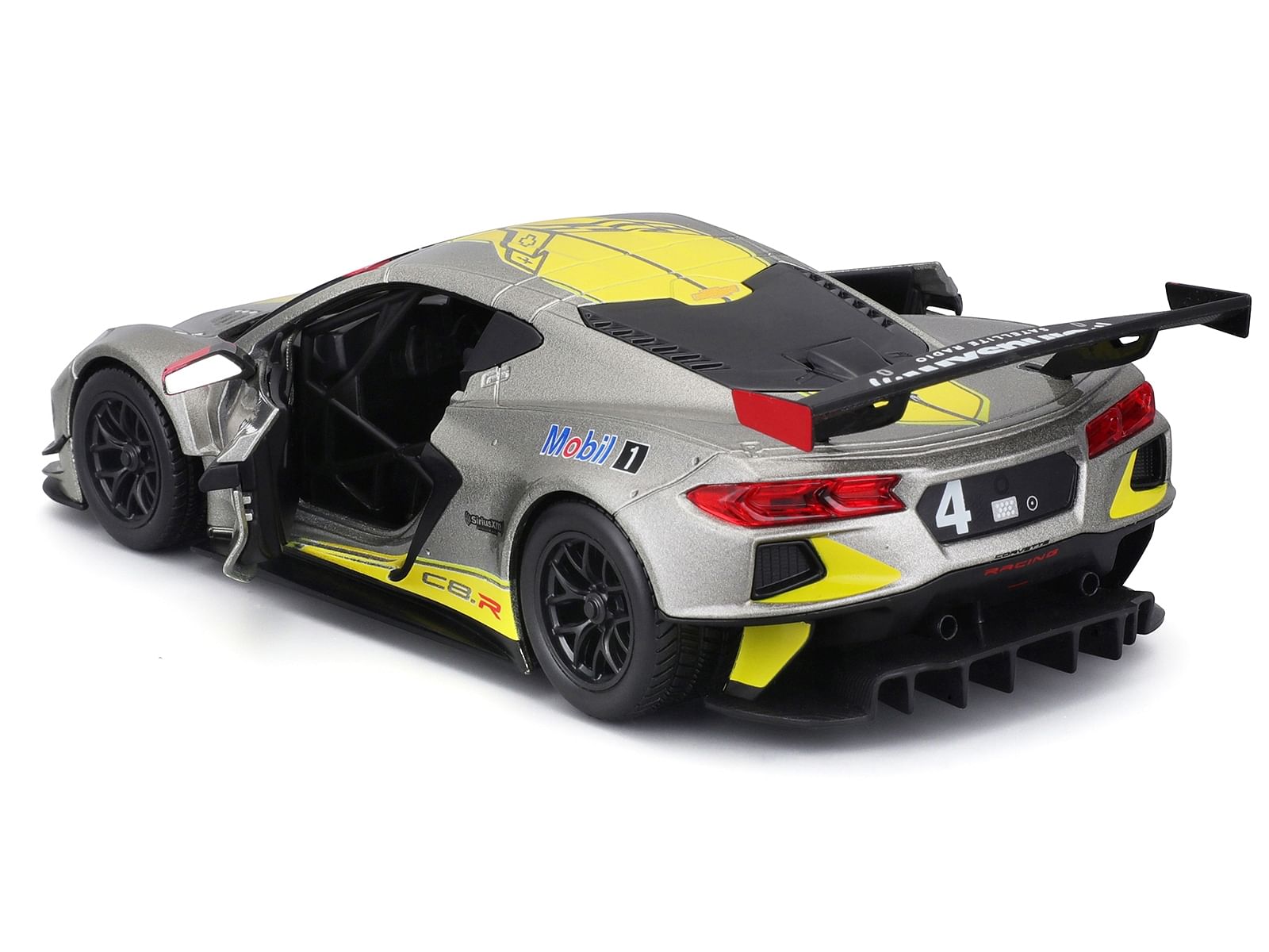 2020 Chevrolet Corvette C8.R #4 Silver Metallic with Yellow Stripes “Race” Series 1/24 Diecast Model Car by Bburago