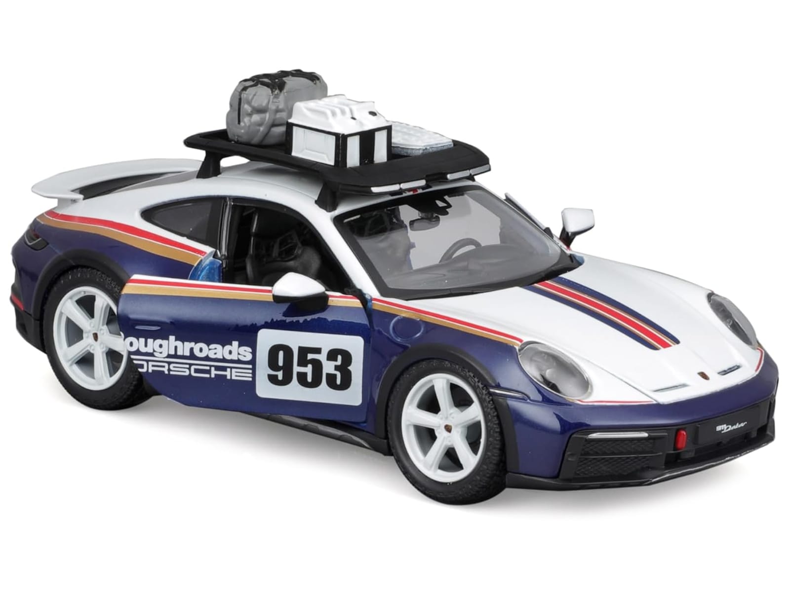 Porsche 911 Dakar #953 "Roughroads Porsche" Blue and White with Stripes and Roof Rack "Race" Series 1/24 Diecast Model Car by Bburago - Image 4