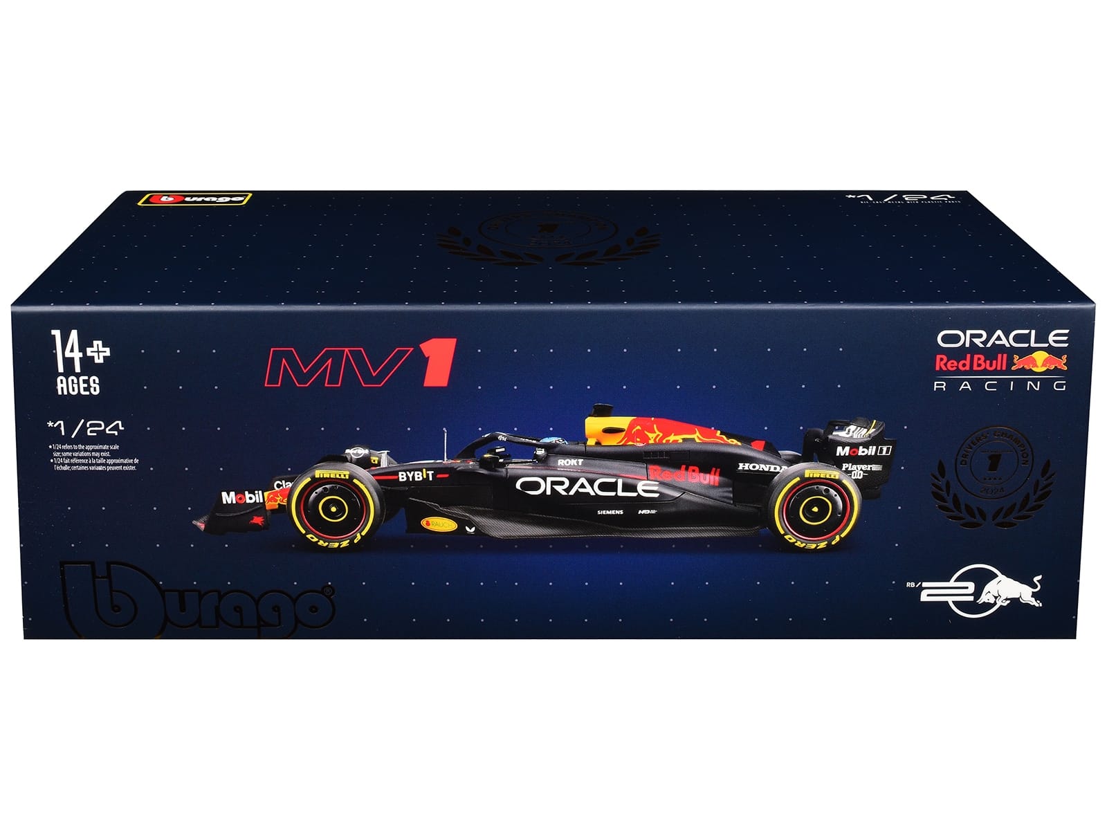 Red Bull Racing RB20 #1 Max Verstappen "Oracle" Winner Formula One F1 Championship "Drivers' Champion" (2024) with Display Case 1/24 Diecast Model Car by Bburago - Image 3