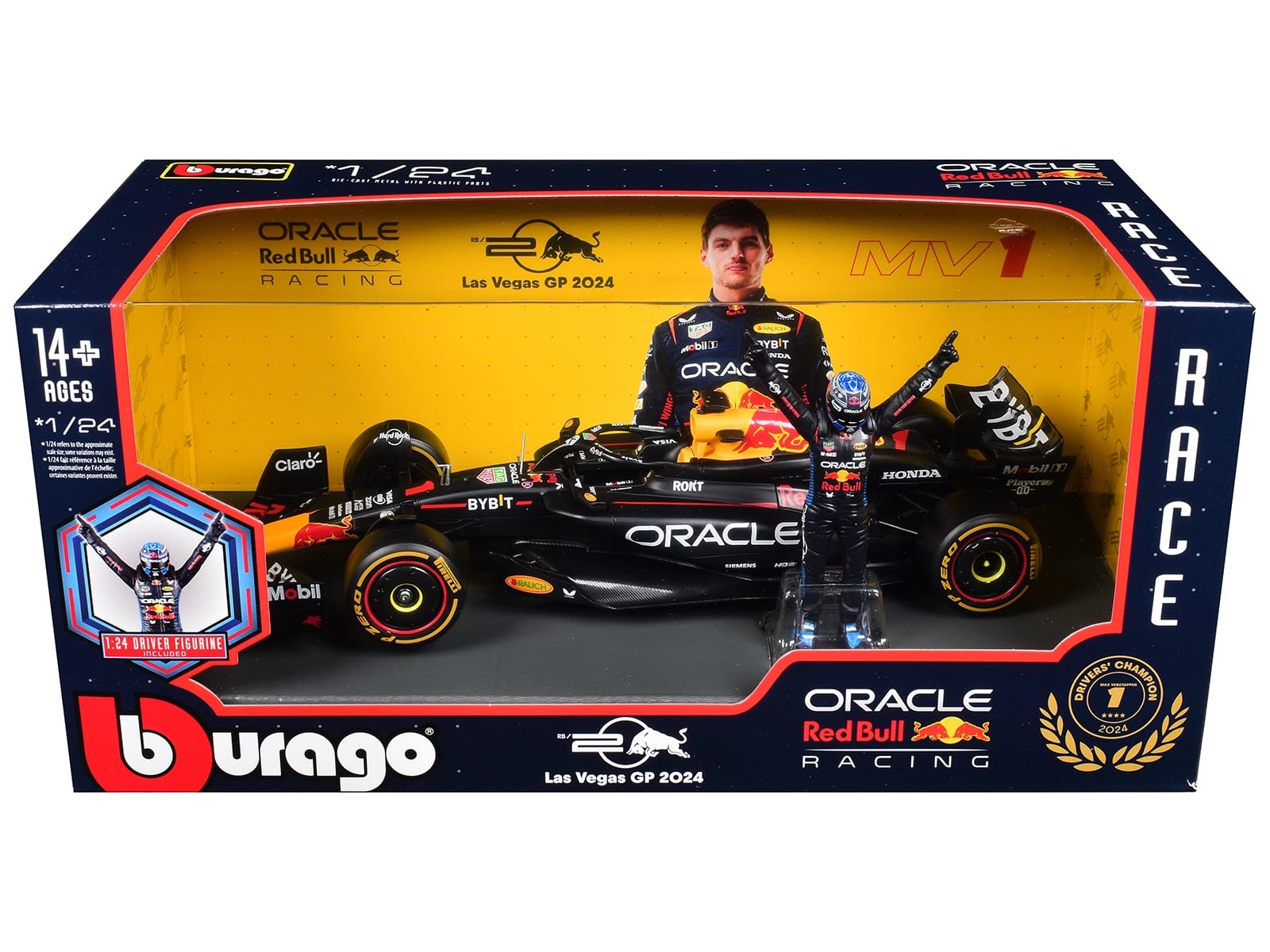 Red Bull Racing RB20 #1 Max Verstappen “Oracle” Winner Formula One F1 Championship “Drivers’ Champion” (2024) with Driver Figure 1/24 Diecast Model Car by Bburago