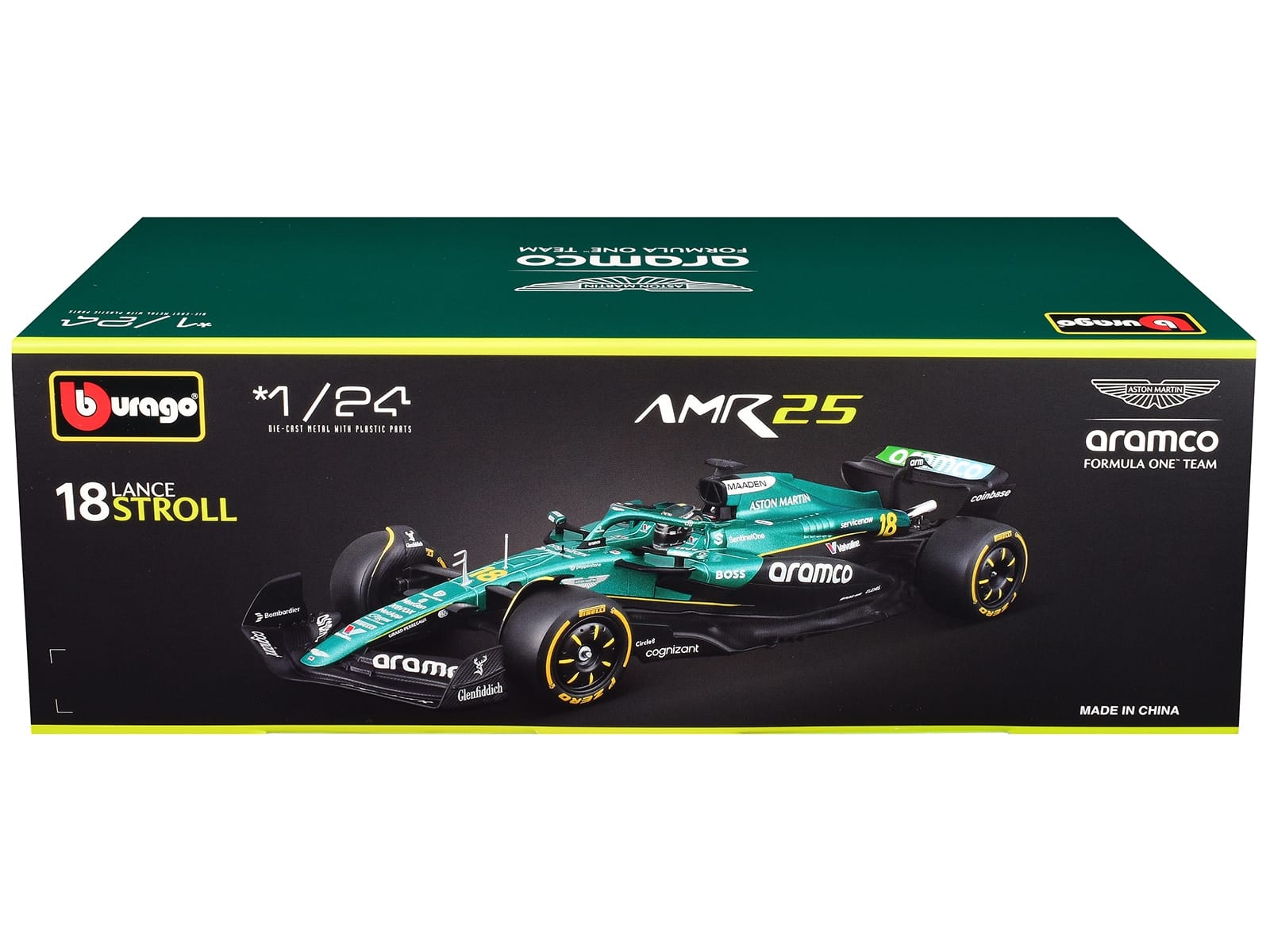 Aston Martin AMR25 #18 Lance Stroll "Aramco" Formula One F1 "World Championship" (2025) 1/24 Diecast Model Car by Bburago - Image 3