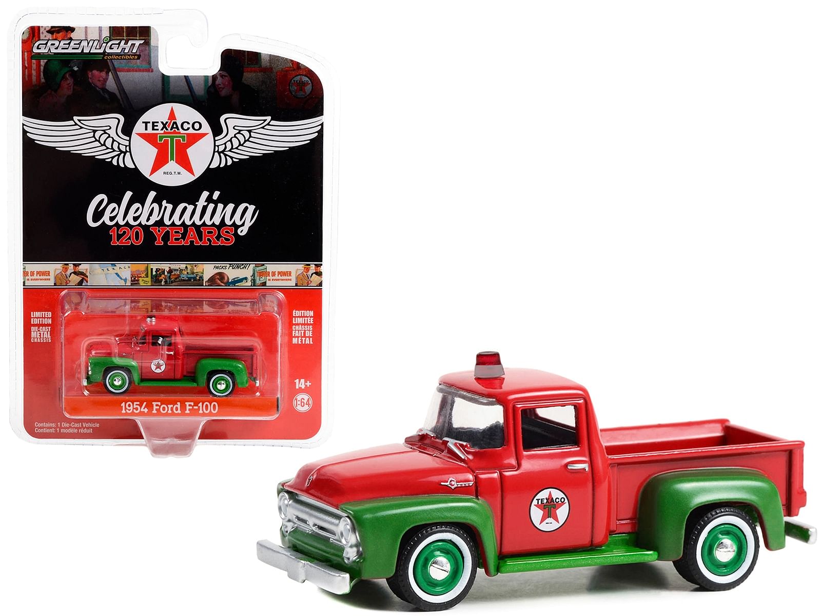 1954 Ford F-100 Pickup Truck Red and Green “Texaco Celebrating 120 Years” “Anniversary Collection” Series 15 1/64 Diecast Model Car by Greenlight