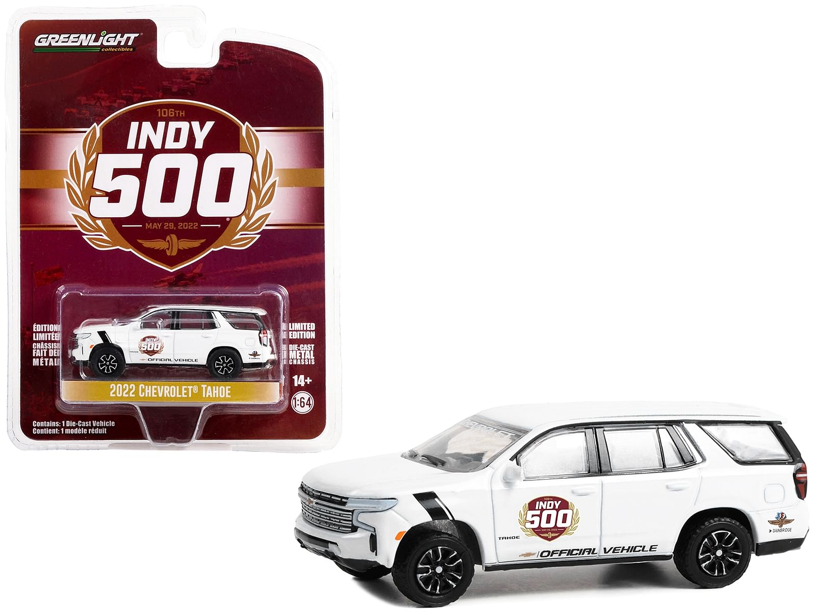 2022 Chevrolet Tahoe White “106th Running of the Indianapolis 500 Official Vehicle” (2022) “Anniversary Collection” Series 15 1/64 Diecast Model Car by Greenlight