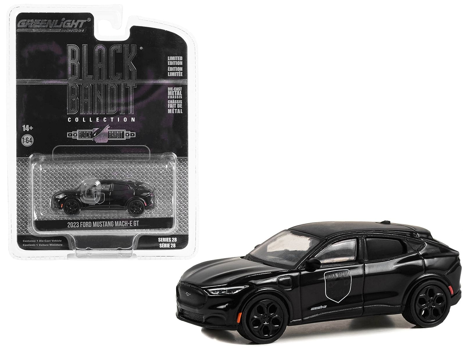 2023 Ford Mustang Mach-E GT “Black Bandit Police” Black “Black Bandit” Series 28 1/64 Diecast Model Car by Greenlight