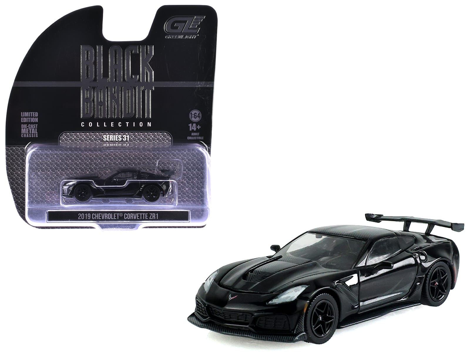2019 Chevrolet Corvette ZR1 Black "Black Bandit" Series 31 1/64 Diecast Model Car by Greenlight