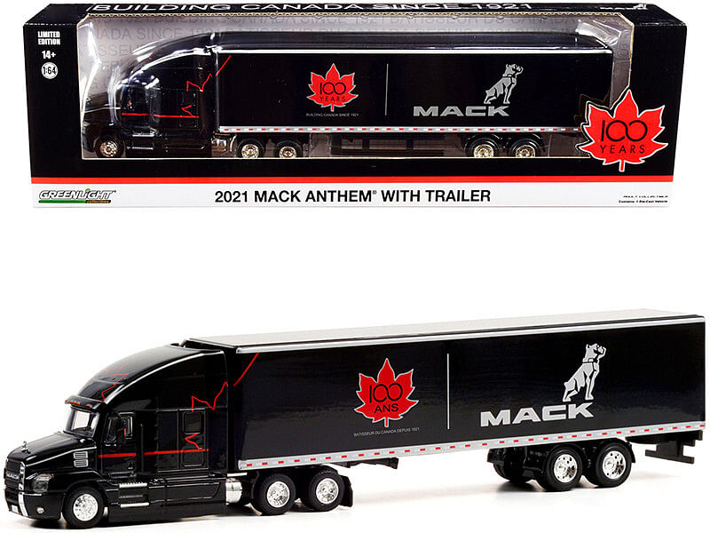 2021 Mack Anthem 18 Wheeler Tractor-Trailer Black “Mack Canada 100 Years” ‘Building Canada Since 1921’ 1/64 Diecast Model by Greenlight