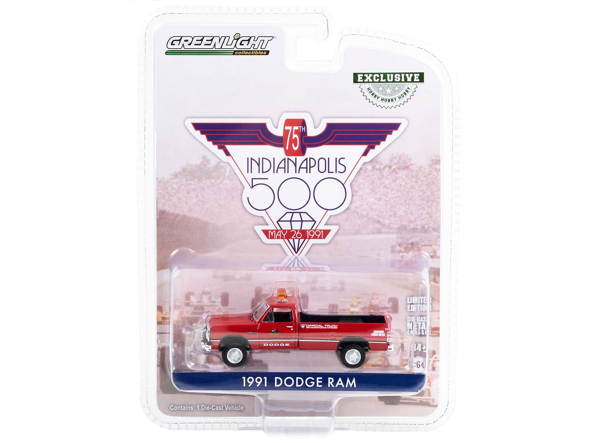 1991 Dodge Ram D-250 Pickup Truck Red “75th Annual Indianapolis 500 Official Truck” (1991) “Hobby Exclusive” Series 1/64 Diecast Model Car by Greenlight