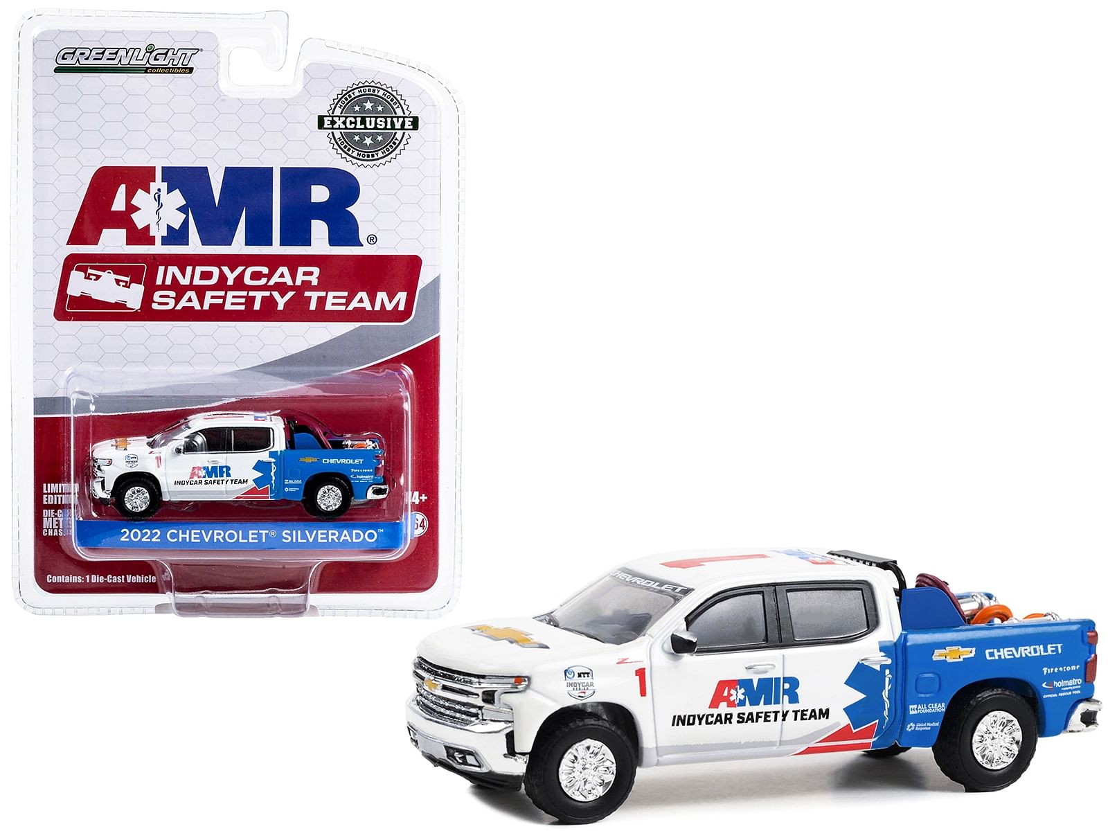 2022 Chevrolet Silverado Pickup Truck #1 “2022 NTT IndyCar Series AMR IndyCar Safety Team” with Safety Equipment in Truck Bed “Hobby Exclusive” Series 1/64 Diecast Model Car by Greenlight