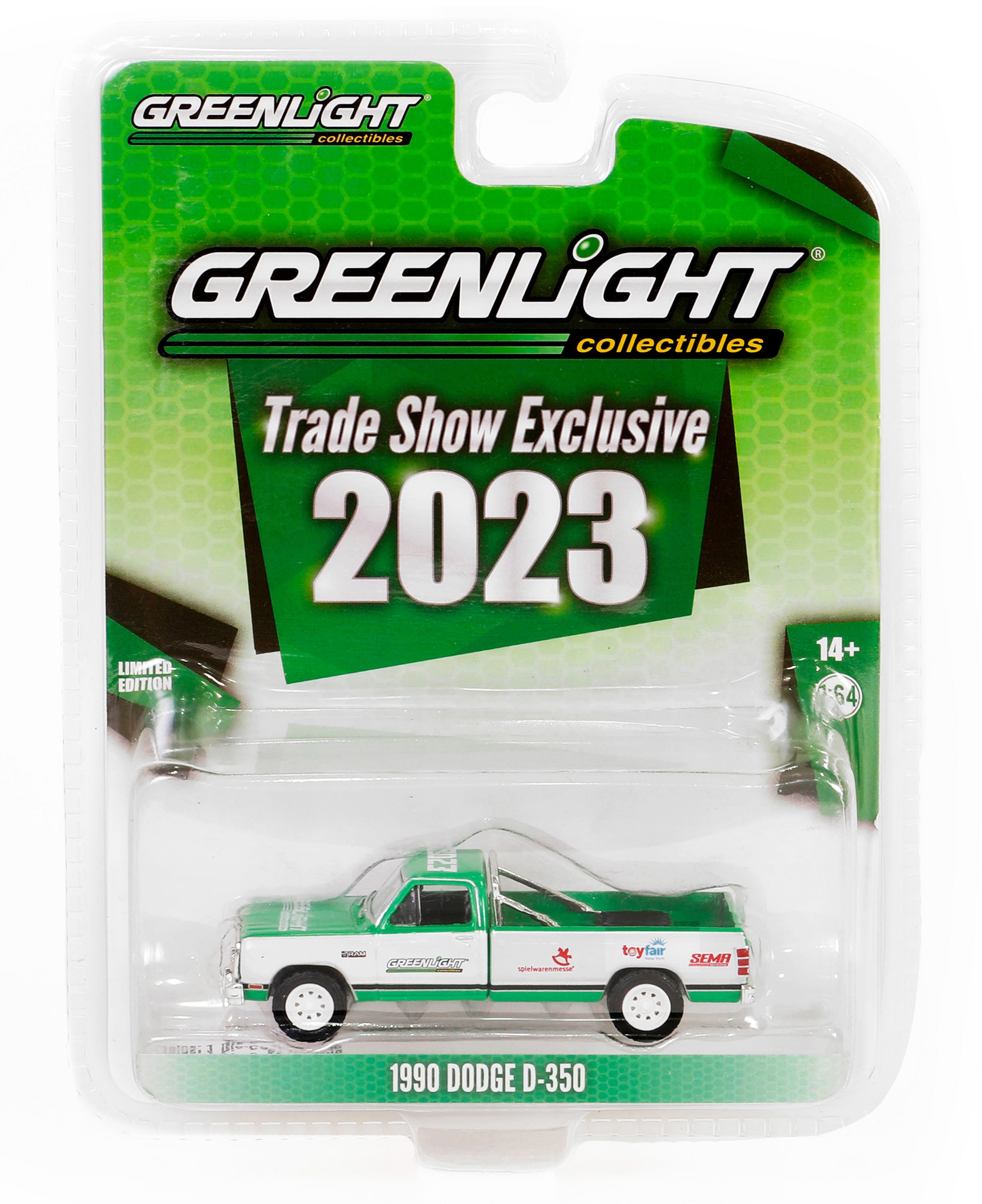 1990 Dodge D-350 Pickup Truck Green and White “2023 GreenLight Trade Show Exclusive” “Hobby Exclusive” Series 1/64 Diecast Model Car by Greenlight