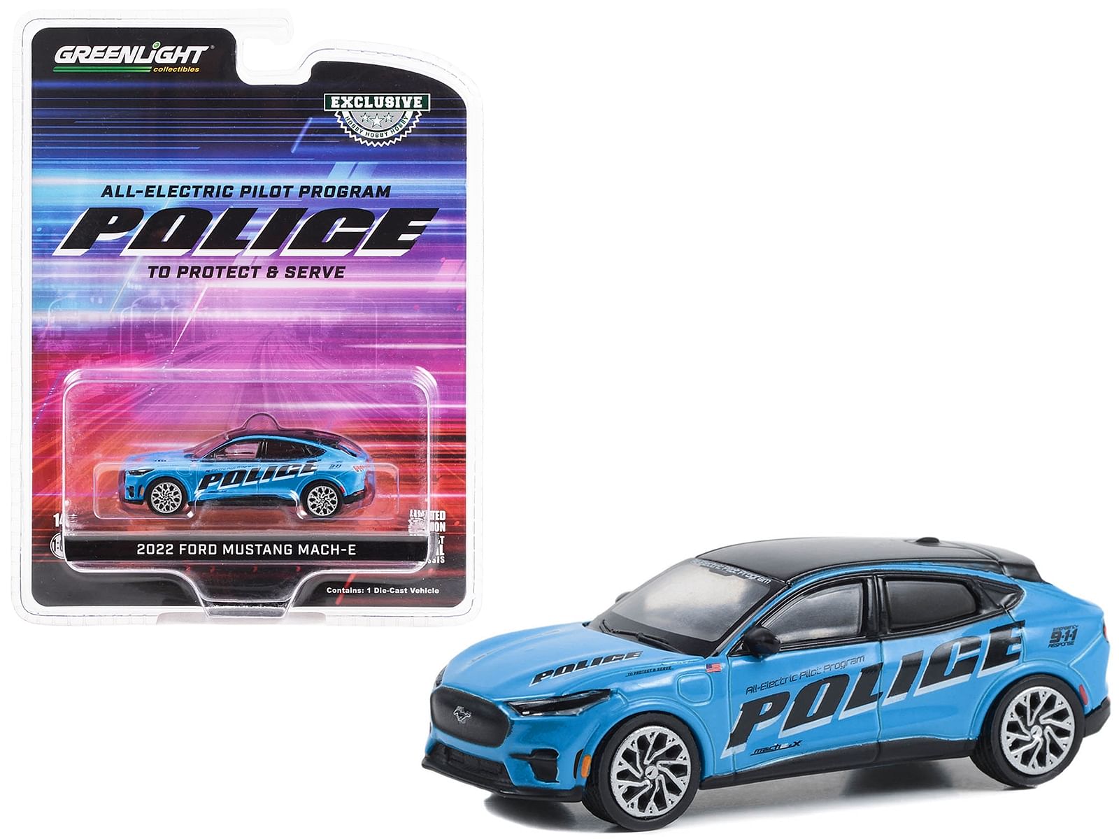 2022 Ford Mustang Mach-E Police Blue with Black Top “All-Electric Pilot Program Vehicle” “Hobby Exclusive” Series 1/64 Diecast Model Car by Greenlight