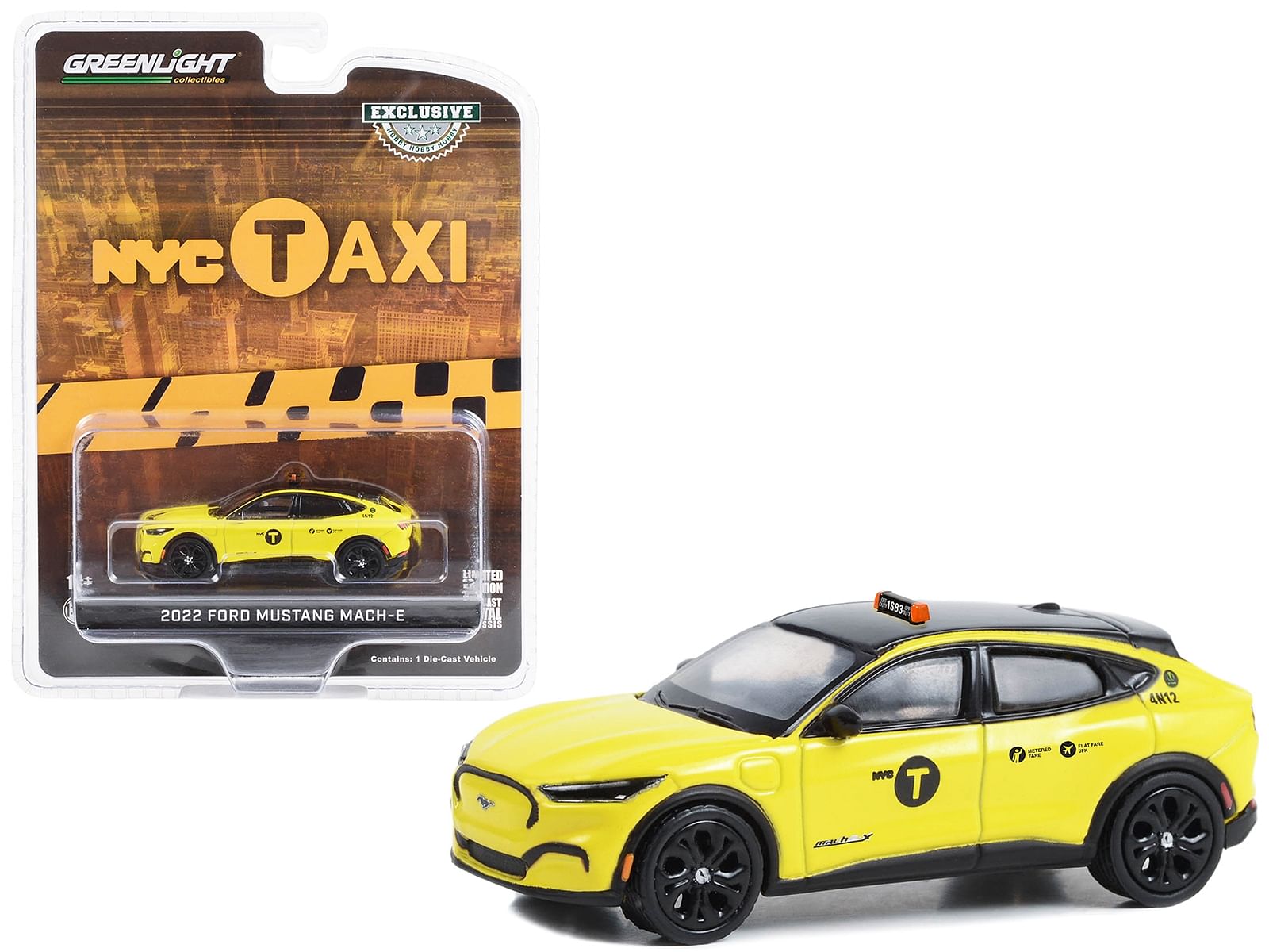 2022 Ford Mustang Mach-E Yellow with Black Top “NYC Taxi” “Hobby Exclusive” Series 1/64 Diecast Model Car by Greenlight