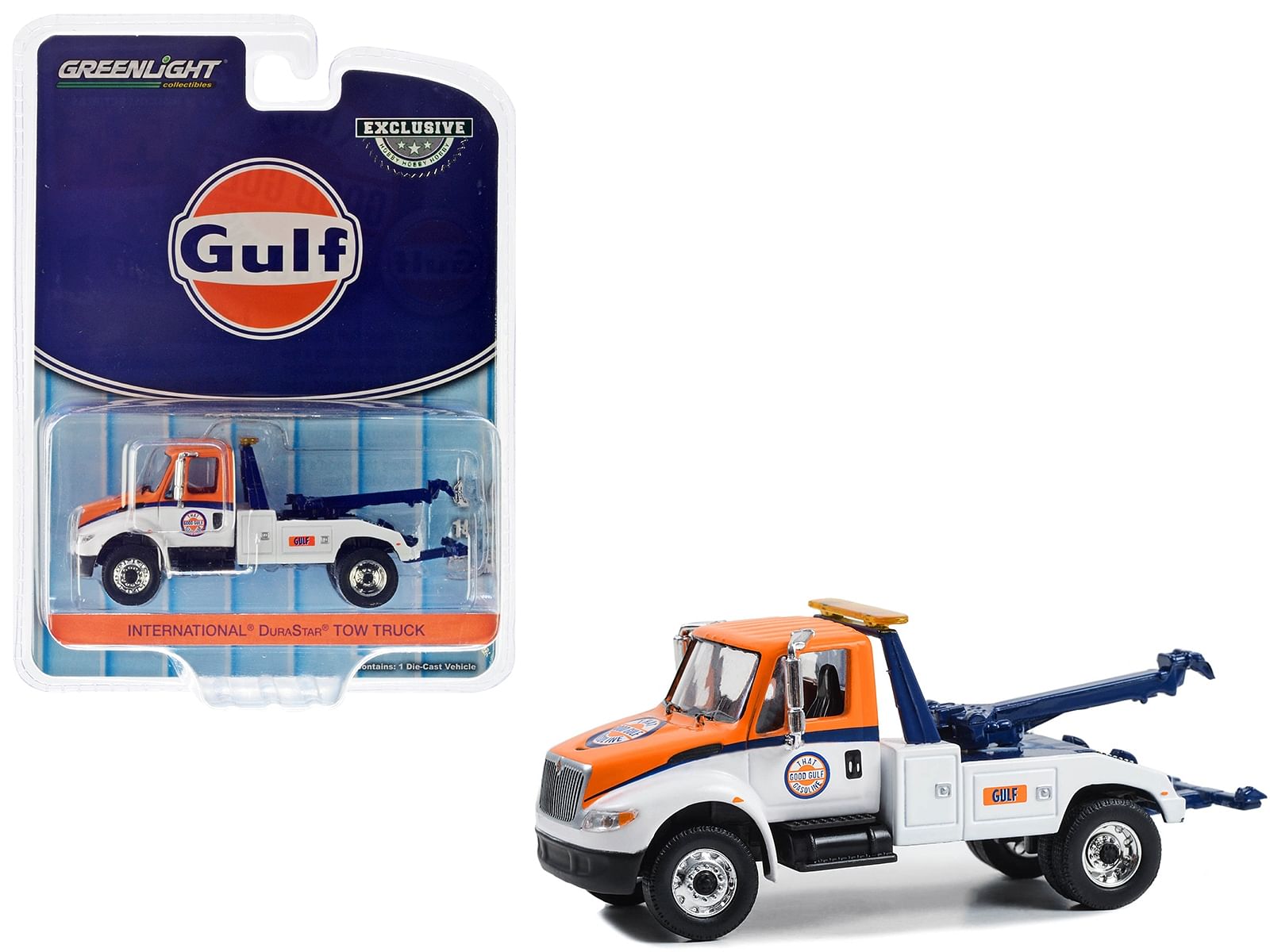 International Durastar 4400 Tow Truck Orange and White “Gulf Oil – That Good Gulf Gasoline” “Hobby Exclusive” Series 1/64 Diecast Model Car by Greenlight