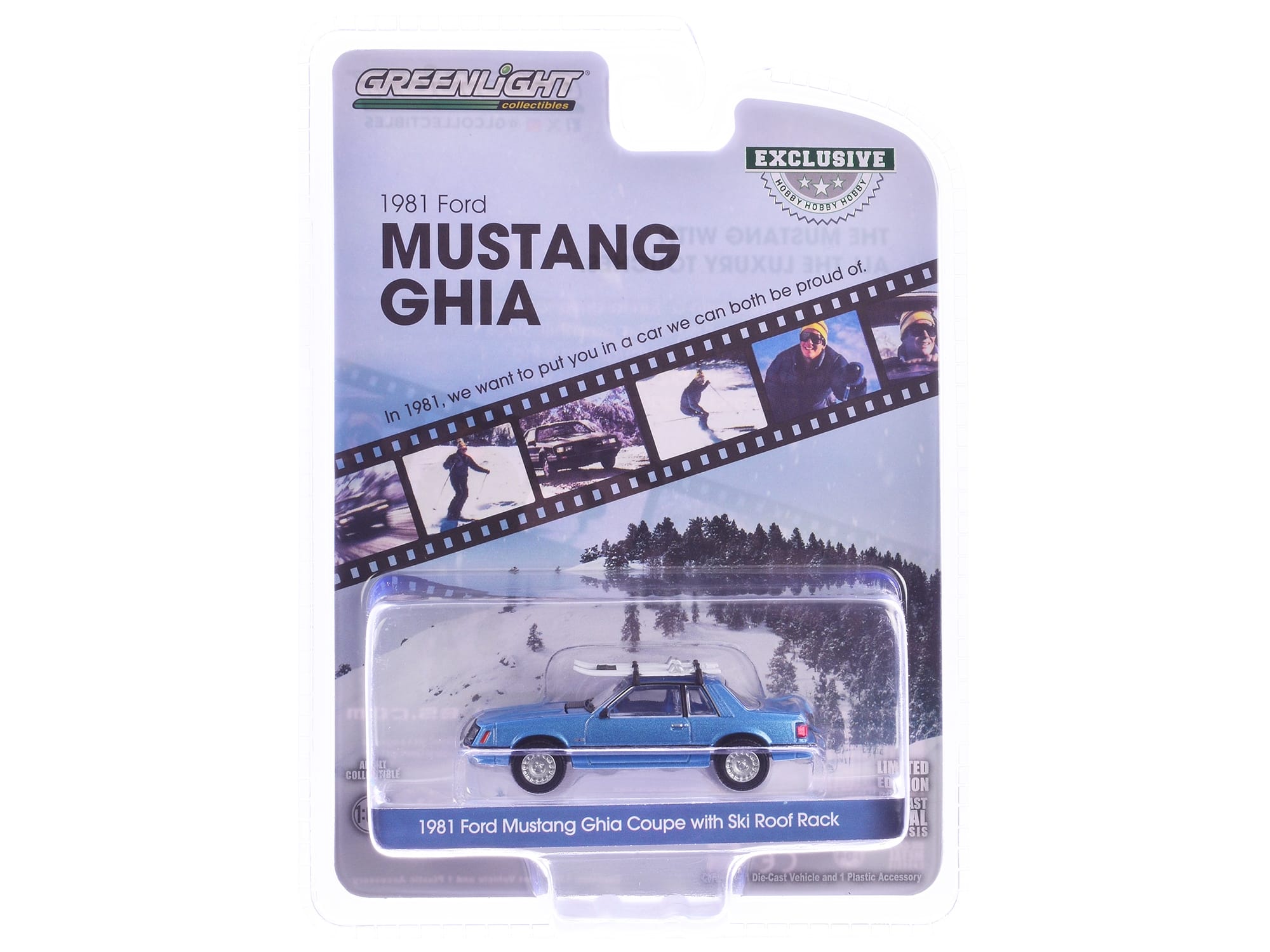 1981 Ford Mustang Ghia Coupe Blue Glow Metallic with Ski Roof Rack "Hobby Exclusive" Series 1/64 Diecast Model Car by Greenlight - Image 2