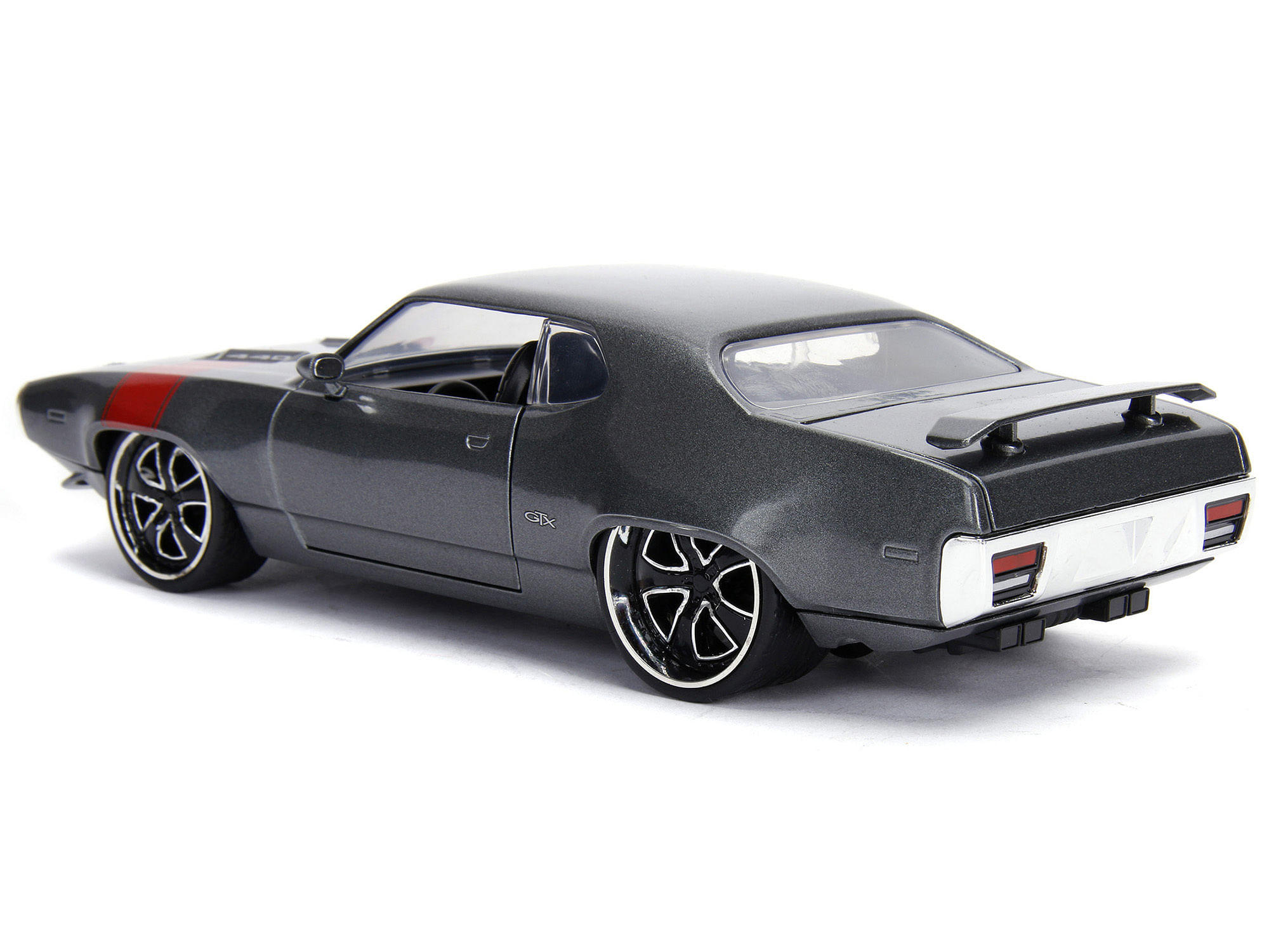 1972 Plymouth GTX 440 Metallic Gray with Red Stripe “Bigtime Muscle” 1/24 Diecast Model Car by Jada