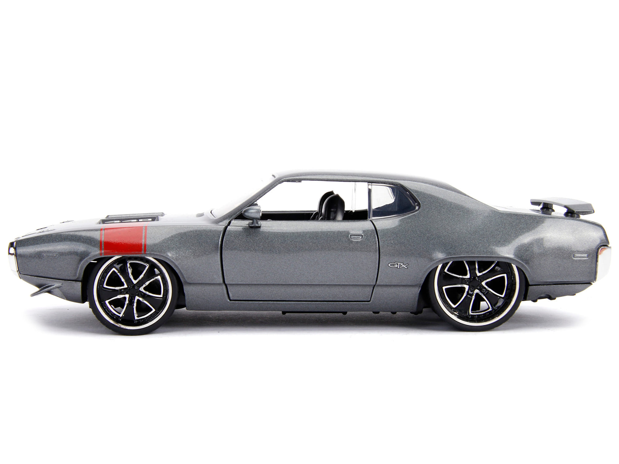 1972 Plymouth GTX 440 Metallic Gray with Red Stripe "Bigtime Muscle" 1/24 Diecast Model Car by Jada - Image 2