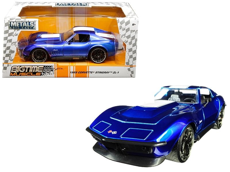 1969 Chevrolet Corvette Stingray ZL-21 Blue with White Stripe “Bigtime Muscle” 1/24 Diecast Model Car by Jada