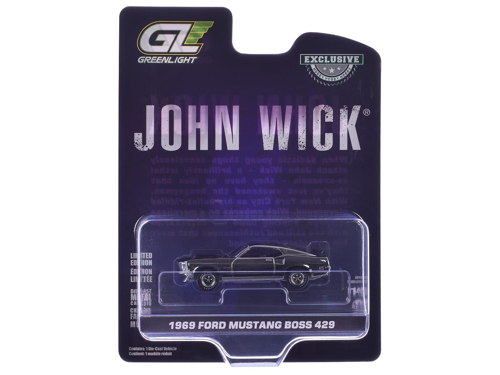 1969 Ford Mustang Boss 429 Silver Chrome Edition with Black Stripes "John Wick" (2014) Movie "Hobby Exclusive" Series 1/64 Diecast Model Car by Greenlight - Image 3