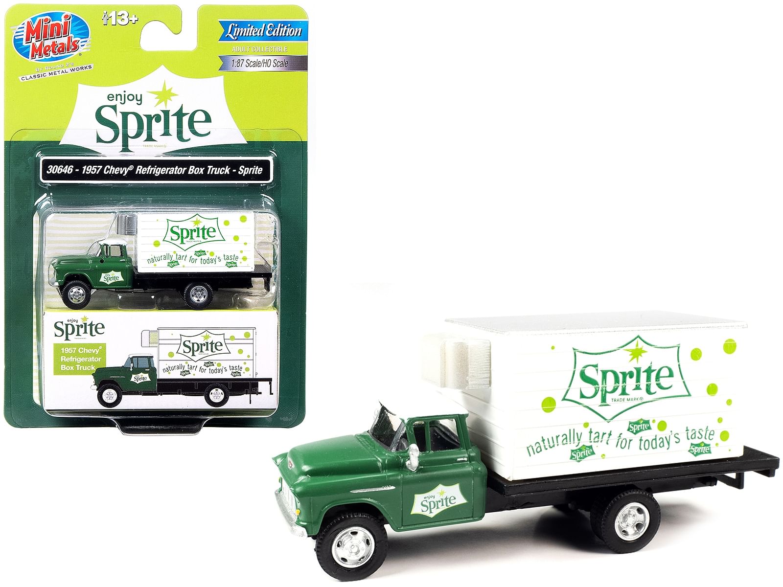 1957 Chevrolet Refrigerated Box Truck Green with White Top “Sprite” 1/87 (HO) Scale Model by Classic Metal Works