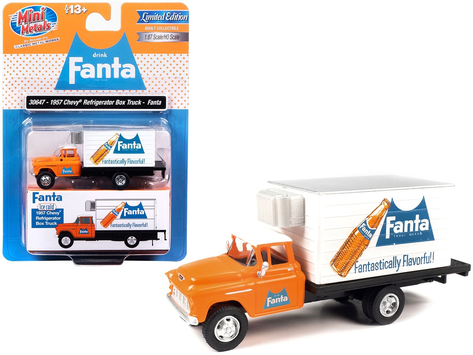 1957 Chevrolet Refrigerated Box Truck Orange with White Top “Fanta” 1/87 (HO) Scale Model by Classic Metal Works