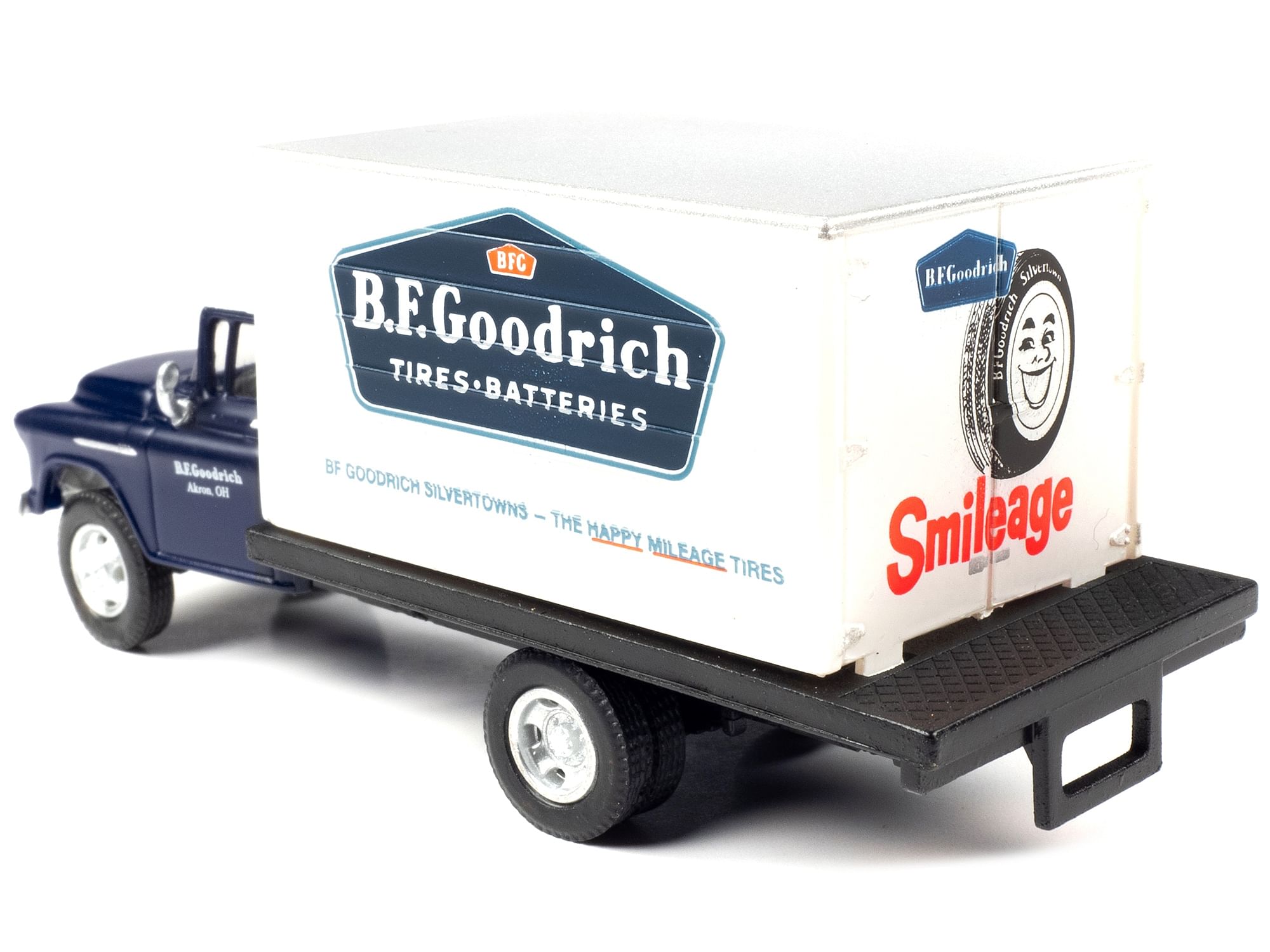 1957 Chevrolet Box Truck Dark Blue with White Top “BFGoodrich” 1/87 (HO) Scale Model by Classic Metal Works