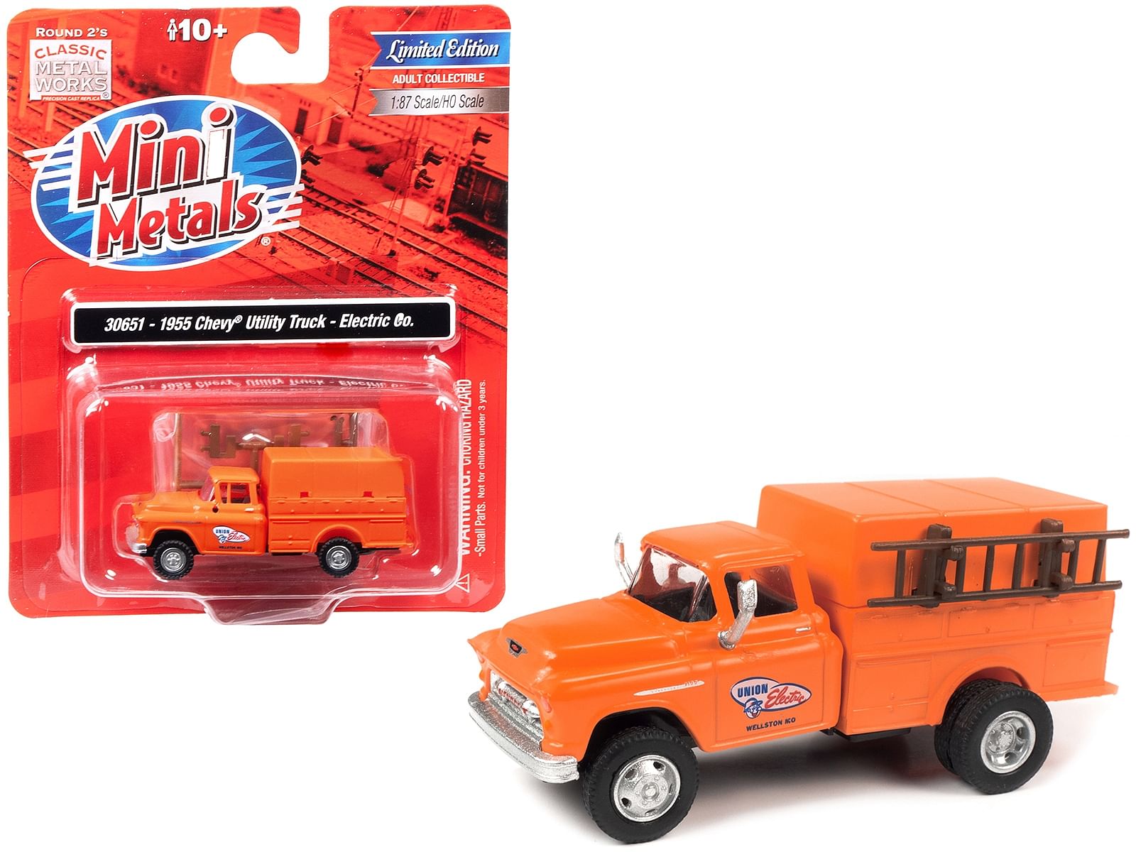 1955 Chevrolet Utility Truck Orange “Union Electric” 1/87 (HO) Scale Model by Classic Metal Works