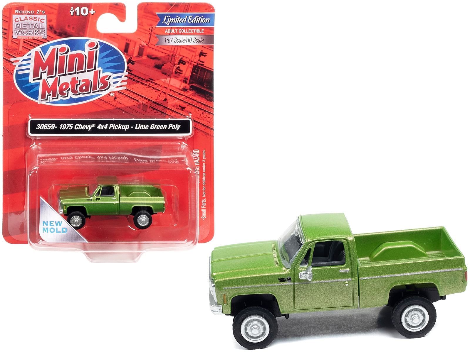 1975 Chevrolet 4×4 Pickup Truck Lime Green Metallic 1/87 (HO) Scale Model Car by Classic Metal Works