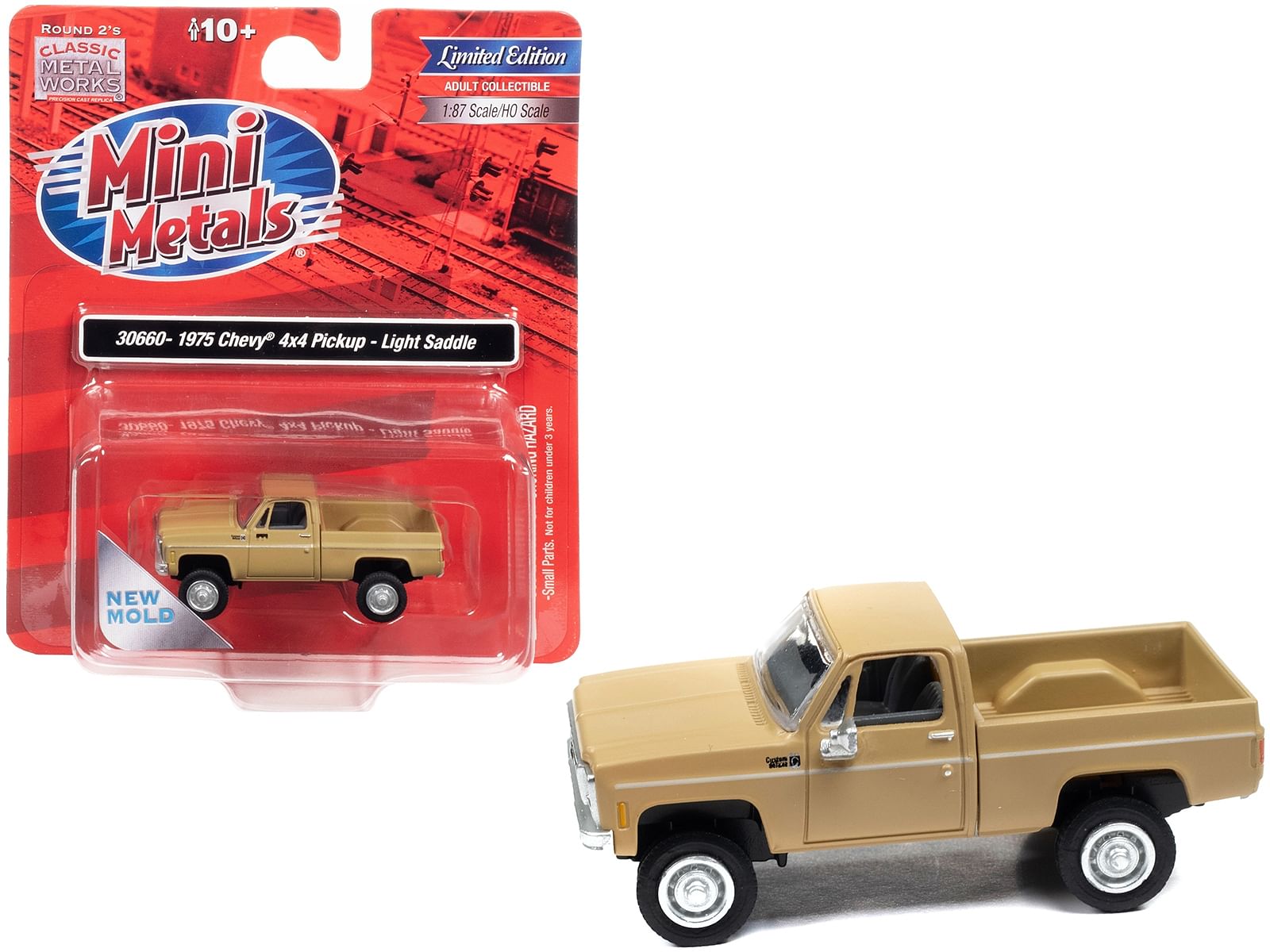 1975 Chevrolet 4×4 Pickup Truck Light Saddle Beige 1/87 (HO) Scale Model Car by Classic Metal Works