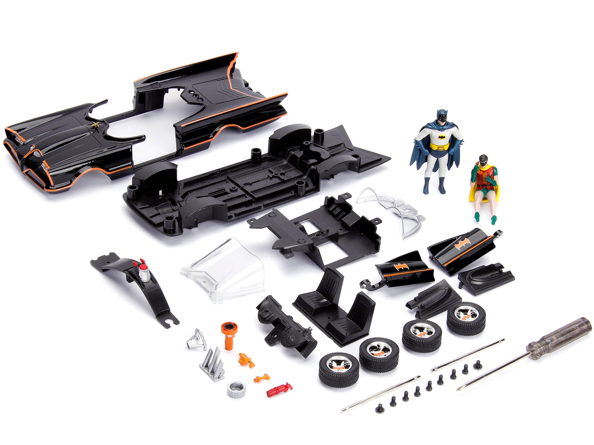 Model Kit Classic Batmobile Black with Batman Diecast Figure "Batman" (1966-1968) TV Series "Build N' Collect" 1/24 Diecast Model Car by Jada - Image 3