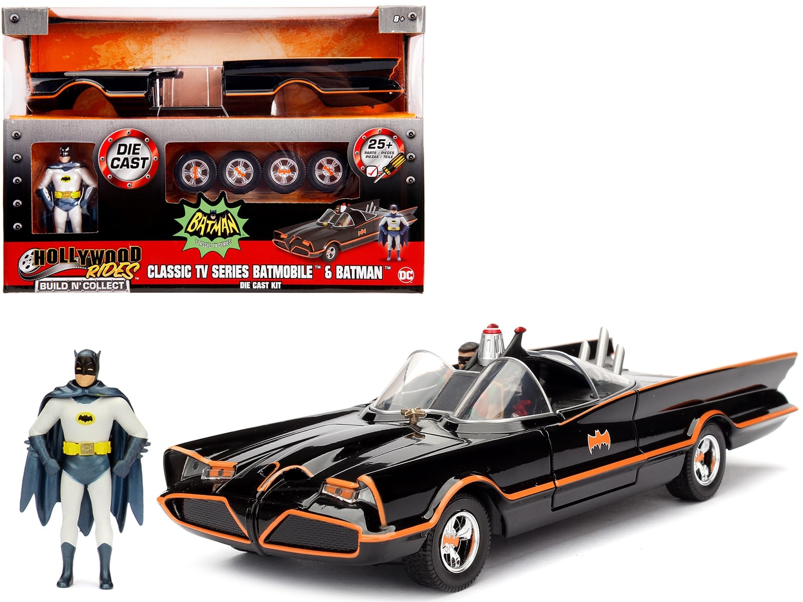 Model Kit Classic Batmobile Black with Batman Diecast Figure "Batman" (1966-1968) TV Series "Build N' Collect" 1/24 Diecast Model Car by Jada - Image 4