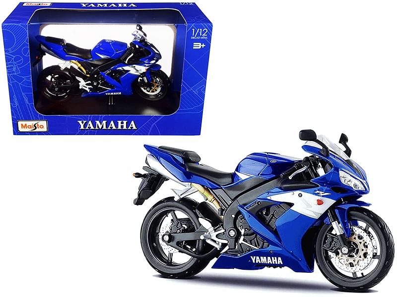 2004 Yamaha YZF-R1 Blue Bike with Plastic Display Stand 1/12 Diecast Motorcycle Model by Maisto